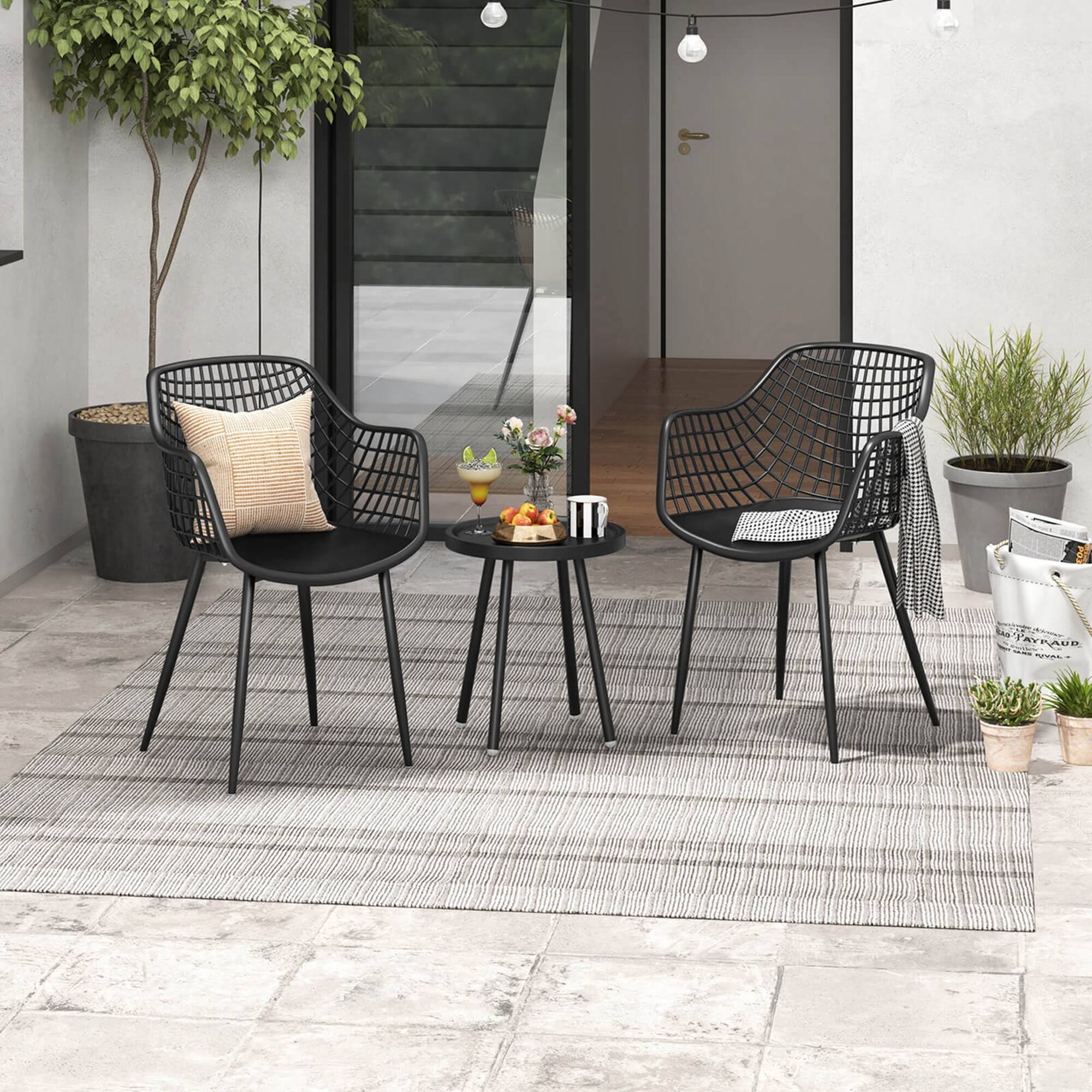 Alt View 4. Costway - 3 Piece Patio Bistro Set All Weather Heavy Duty Table and Chairs Set of 2 - Black.