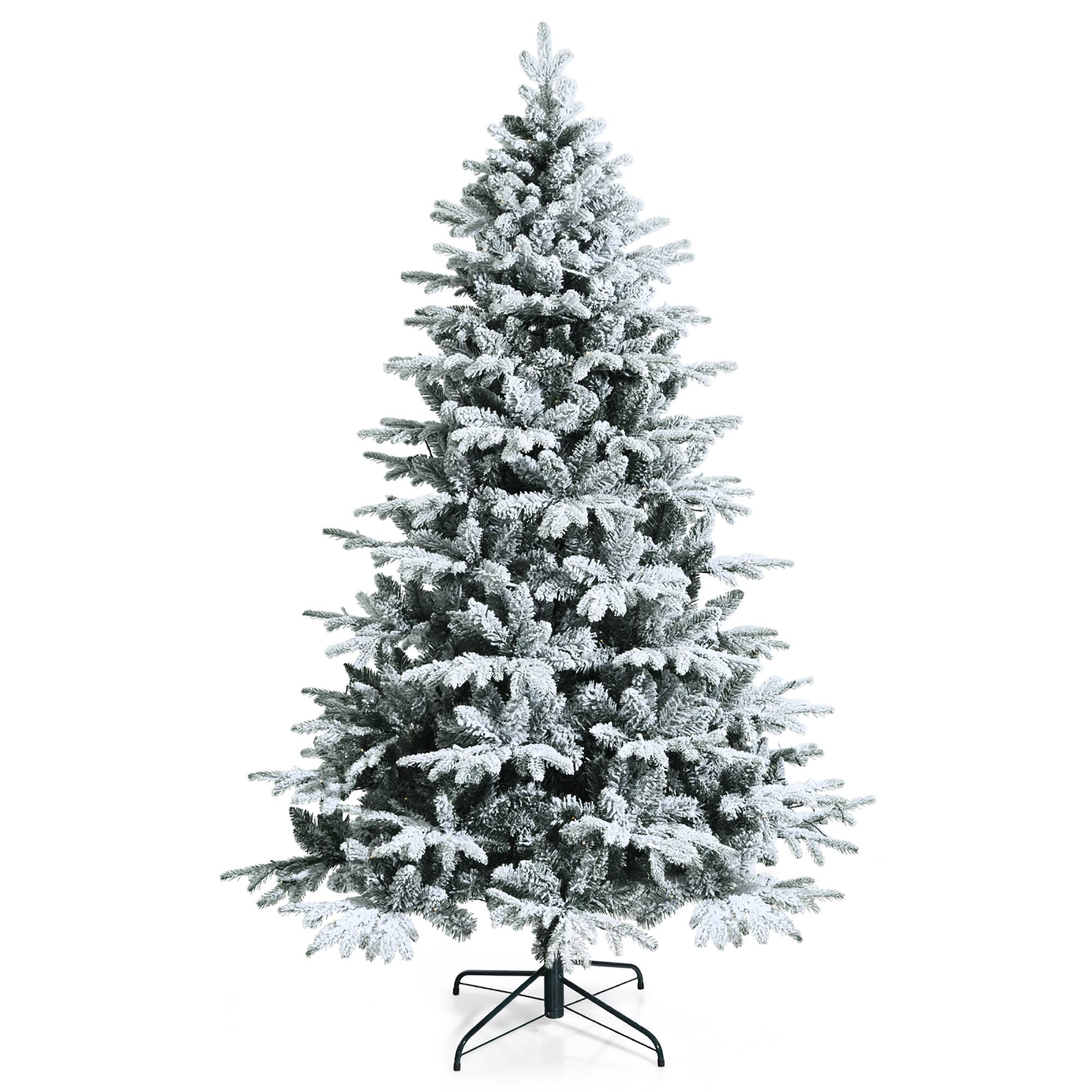 Alt View 9. Gymax - Gymax 7ft Snow Flocked Decoration Christmas Tree w/LED Lights & PE & PVC Tips - Green.