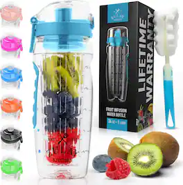 Zulay Kitchen - Fruit Infuser Water Bottle - 34oz - Leakproof With Full-Length Infusion Rod - Lake Blue