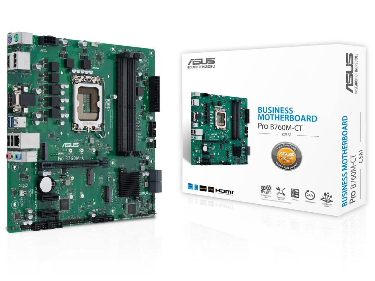ASUS - Pro B760M-CT-CSM LGA1700 mATX Motherboard, DDR5, PCIe 4.0, Dual M.2, USB-C, HDMI, D-Sub, TPM