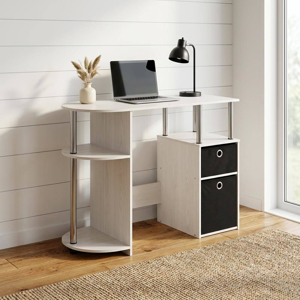 Angle. BisonOffice - White Oak Study Desk With Bin Drawers And Steel Tubes For Home Office - White Oak/Chrome/Black.