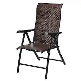 Costway - 1PC Patio Rattan Folding Chair Recliner Back Adjustable W/Armrest - Brown