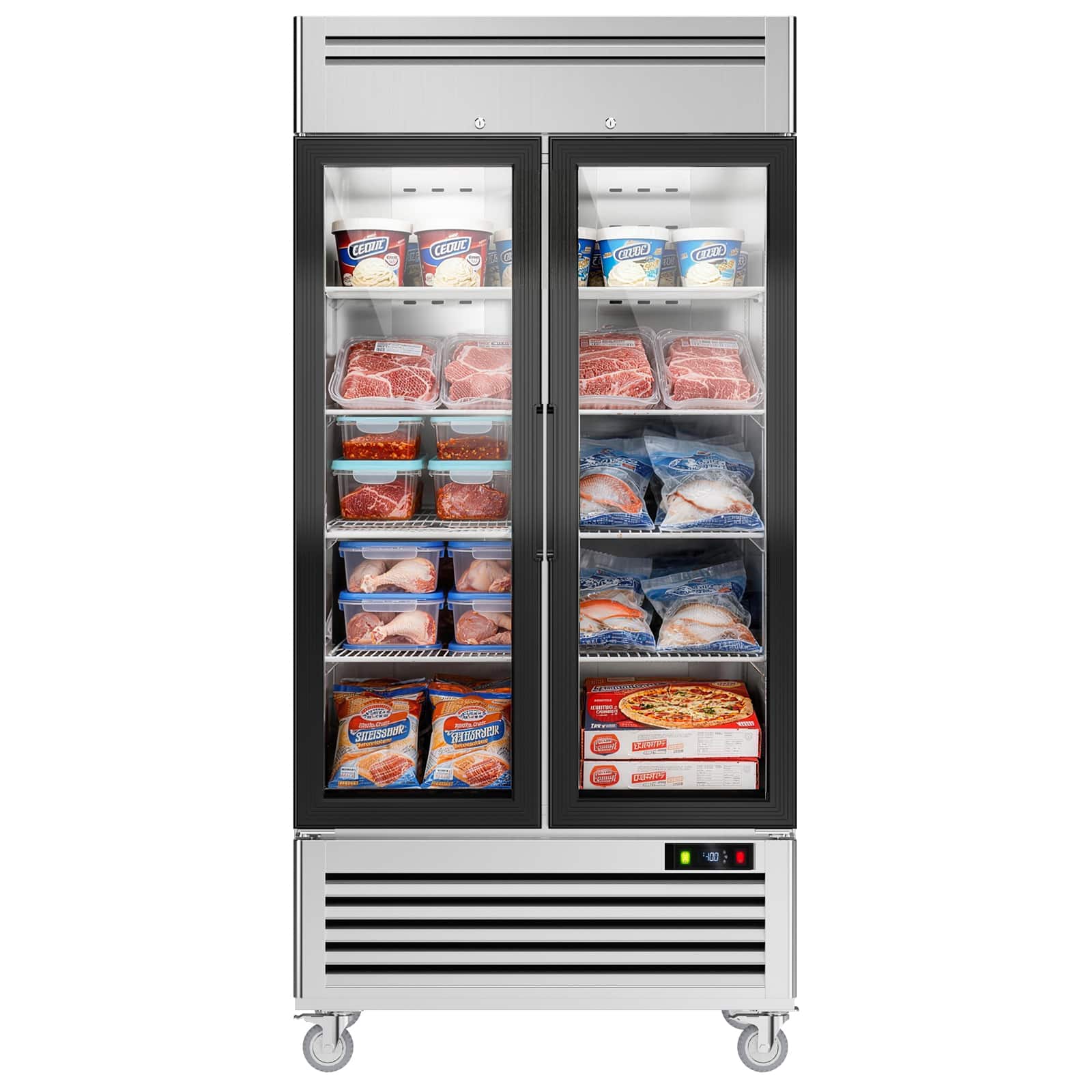 Coolake - 40"W 36 Cu.Ft. Commercial Display Freezer, Commercial Merchandiser Freezer with 2 Glass Doors - Stainless Steel