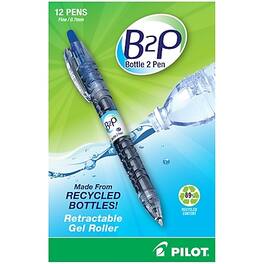 Pilot - B2P Bottle 2 Pen Retractable Gel Pens, Fine Point, Dozen - Blue Ink