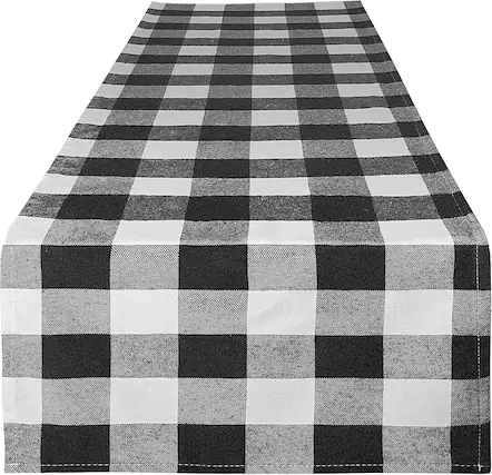 Front. Zulay Kitchen - Zulay Home 14"x72" Table Runner - Thick Poly Cotton Buffalo Plaid Table Runners - Black and White.