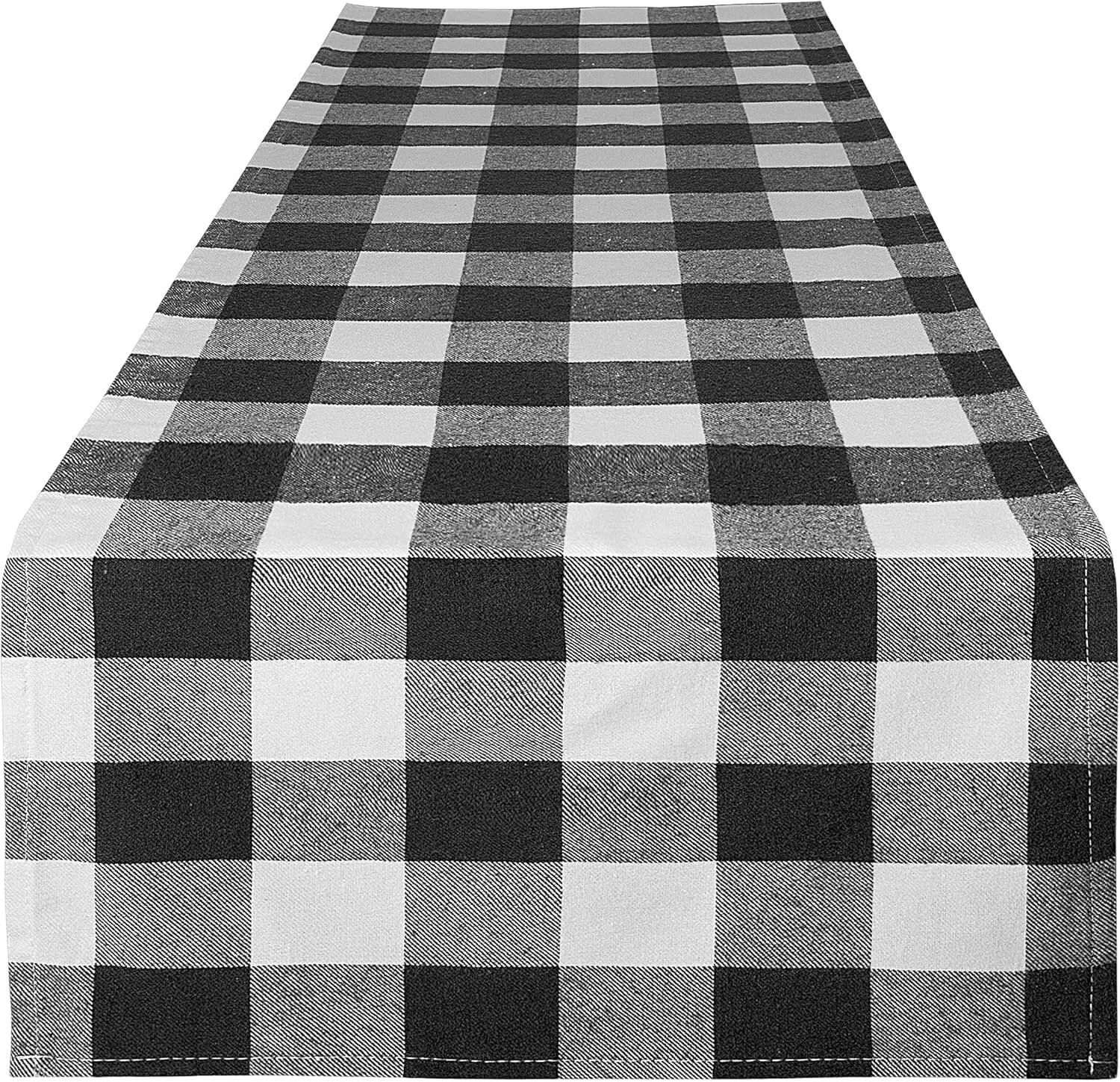 Front. Zulay Kitchen - Zulay Home 14"x72" Table Runner - Thick Poly Cotton Buffalo Plaid Table Runners - Black and White.