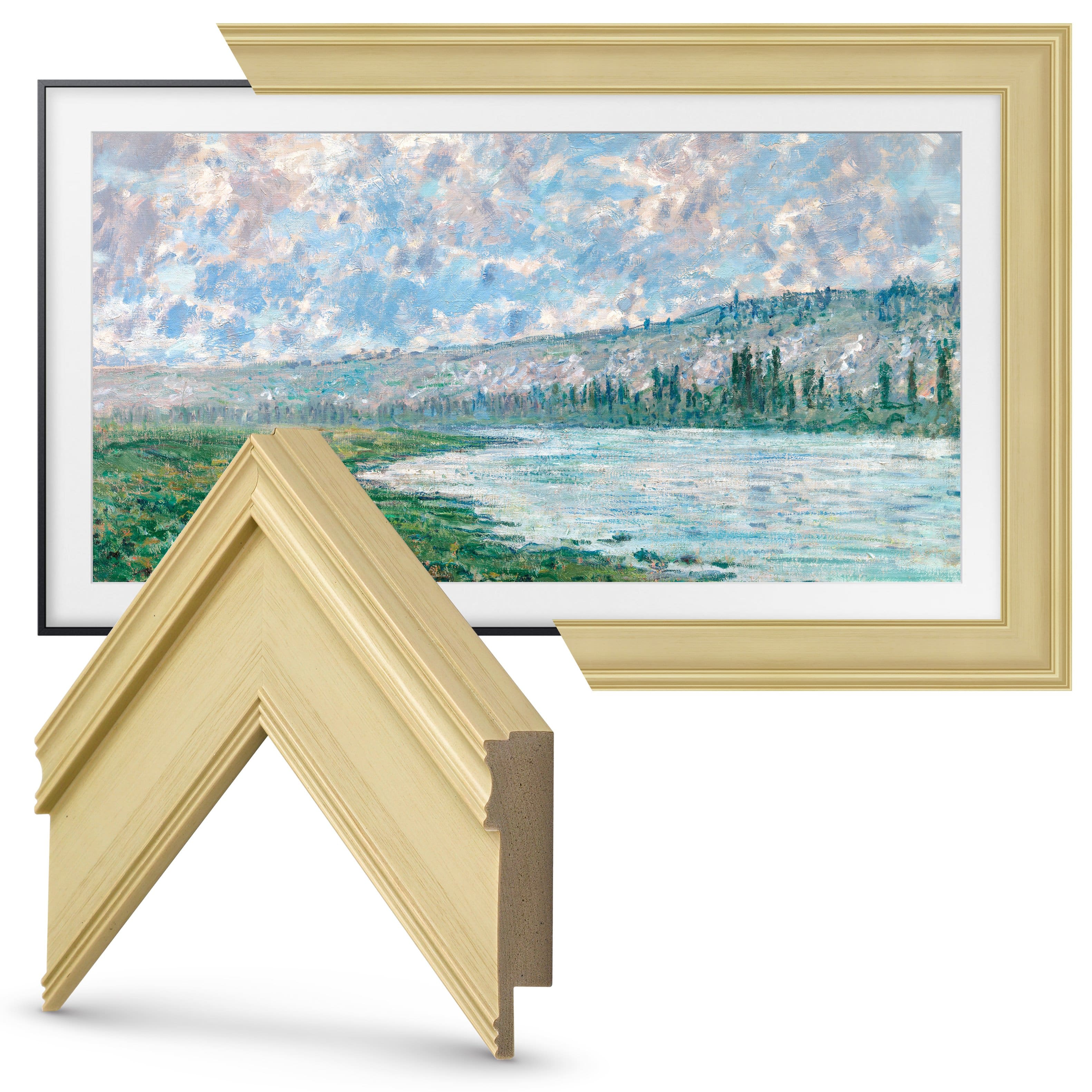 Left. Deco TV Frames - Premiere Bezel for Samsung the Frame TV - 32" - Antique White.