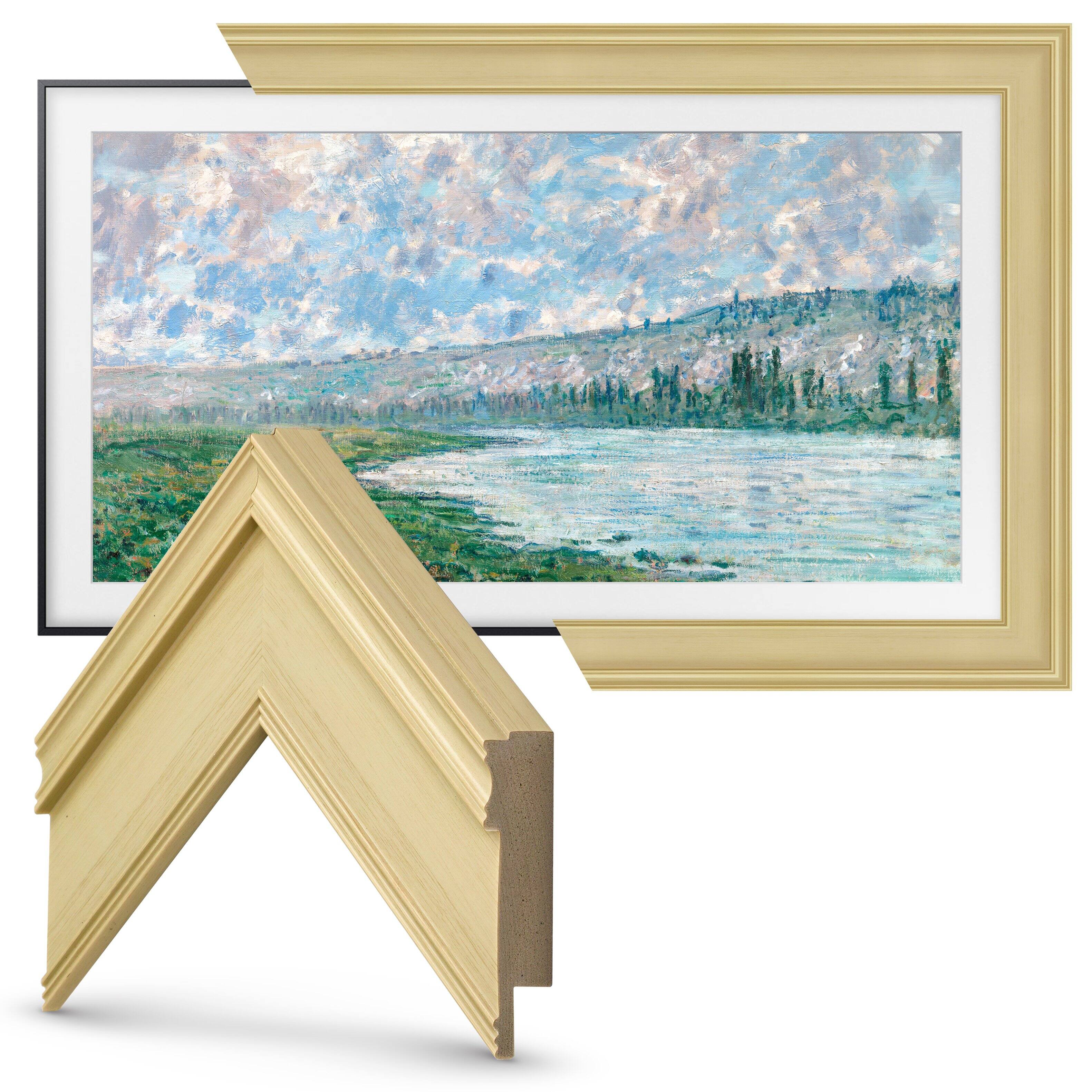 Left. Deco TV Frames - Premiere Bezel for Samsung the Frame TV - 43" - Antique White.