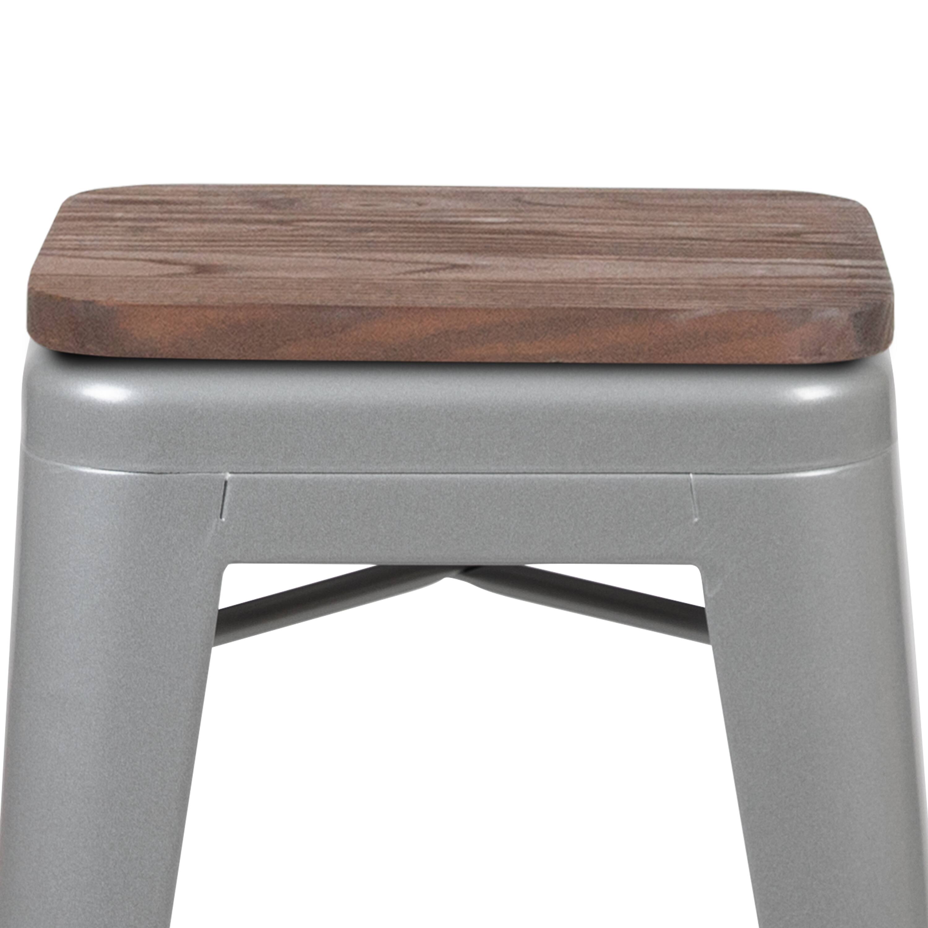 Alt View 9. Emma + Oliver - 24" High Metal Counter-Height, Indoor Bar Stool with Wood Seat - Stackable Set of 4 - Silver.