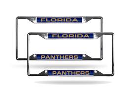 Rico Industries - Florida-Hockey-Panther's (Set of 2) All Corner EZ View Chrome Metal Laser Cut License Plate Frames - Multi