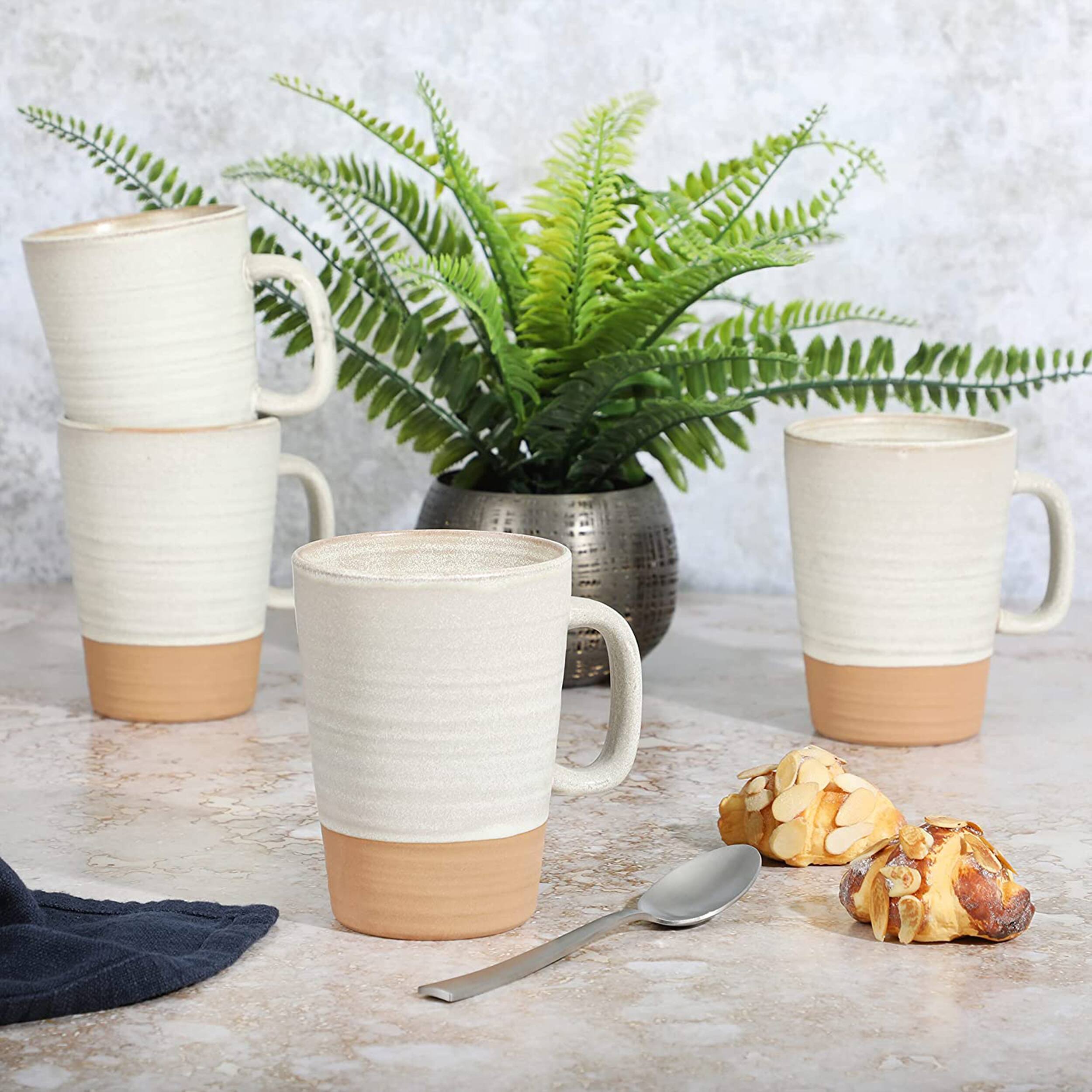 Alt View 4. Gibson - Gibson Elite Dreamweaver 4 Piece 17 Ounce Round Earthenware Mug Set in Sand Cream - Sand Cream.