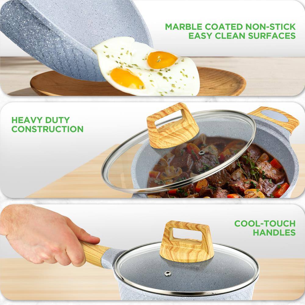 MARBLE COATED NON-STICK EASY CLEAN SURFACES

HEAVY DUTY CONSTRUCTION

COOL-TOUCH HANDLES