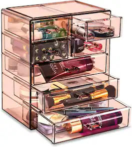 Sorbus - Clear Cosmetic Makeup Organizer - Make Up & Jewelry Storage, Case & Display - Spacious Design Vanity, Bathroom - Brown