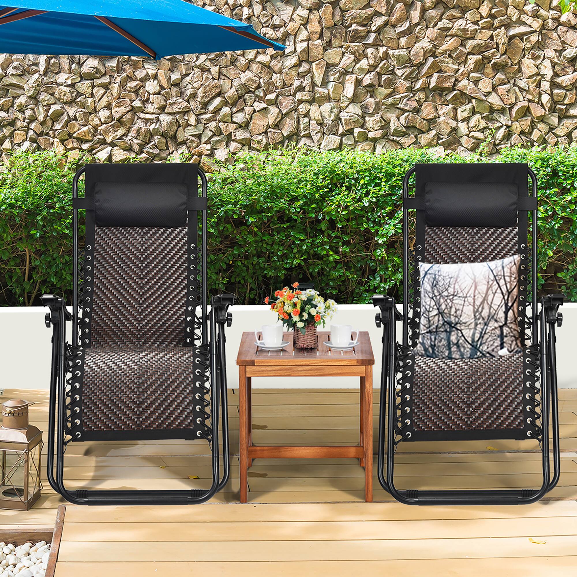 Alt View 1. Costway - Costway 2PCS Patio Rattan Zero Gravity Lounge Chair Folding Recliner Headrest - Brown.