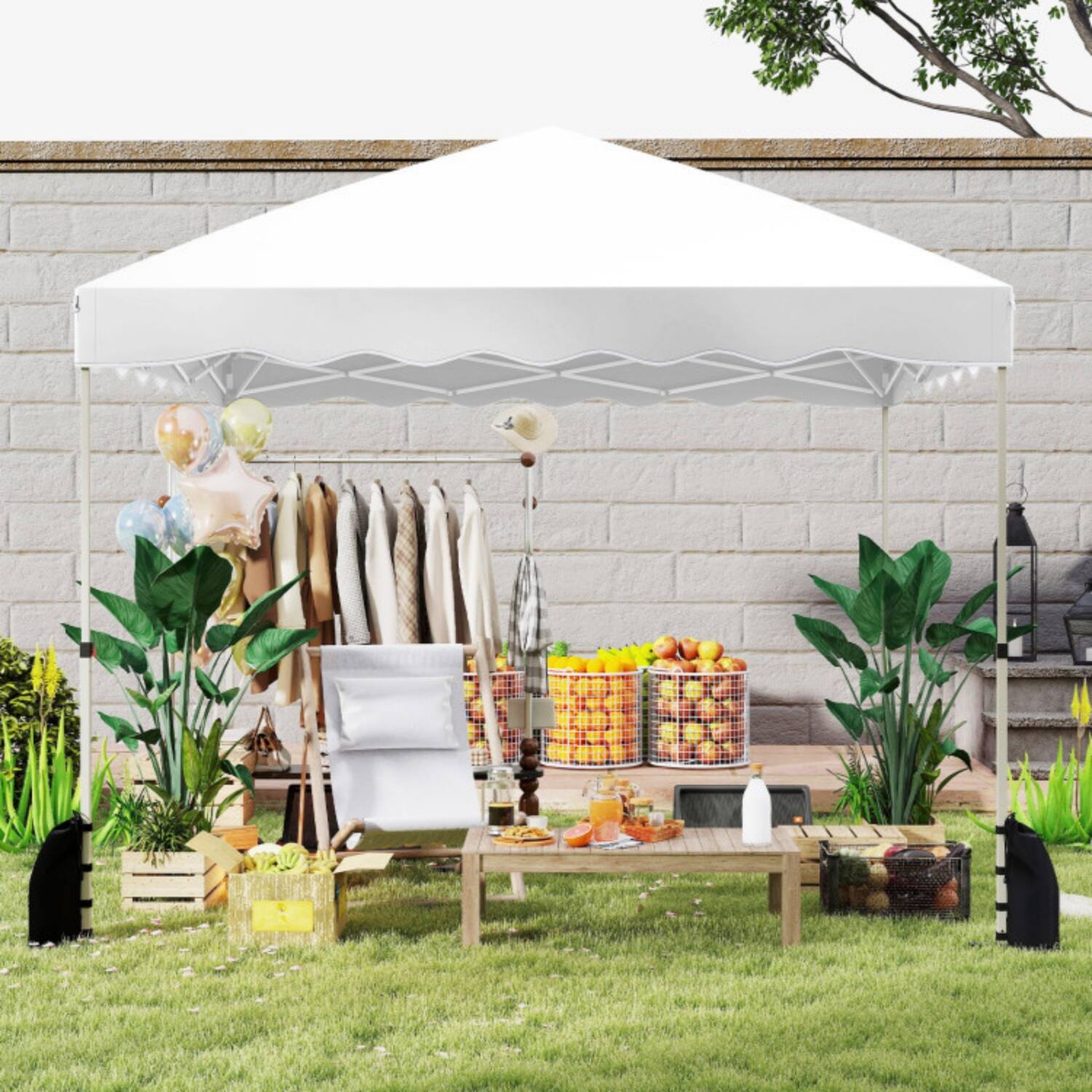 Left. Mondawe - 10 x 10 FT Pop-Up Canopy Tent with Wheeled Carry Bag and 8 Stakes - White.