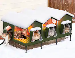 Pawtners - 40" 3-Room Heated Outdoor Cat House for Outside Cats, Dark - Green