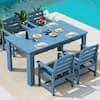 Front. SERWALL - Outdoor Dining Set for 4, With 1 Table & 4 Dining Chairs, All Weather HDPE Dining Sets for Patio, Garden, Backyard - Blue.
