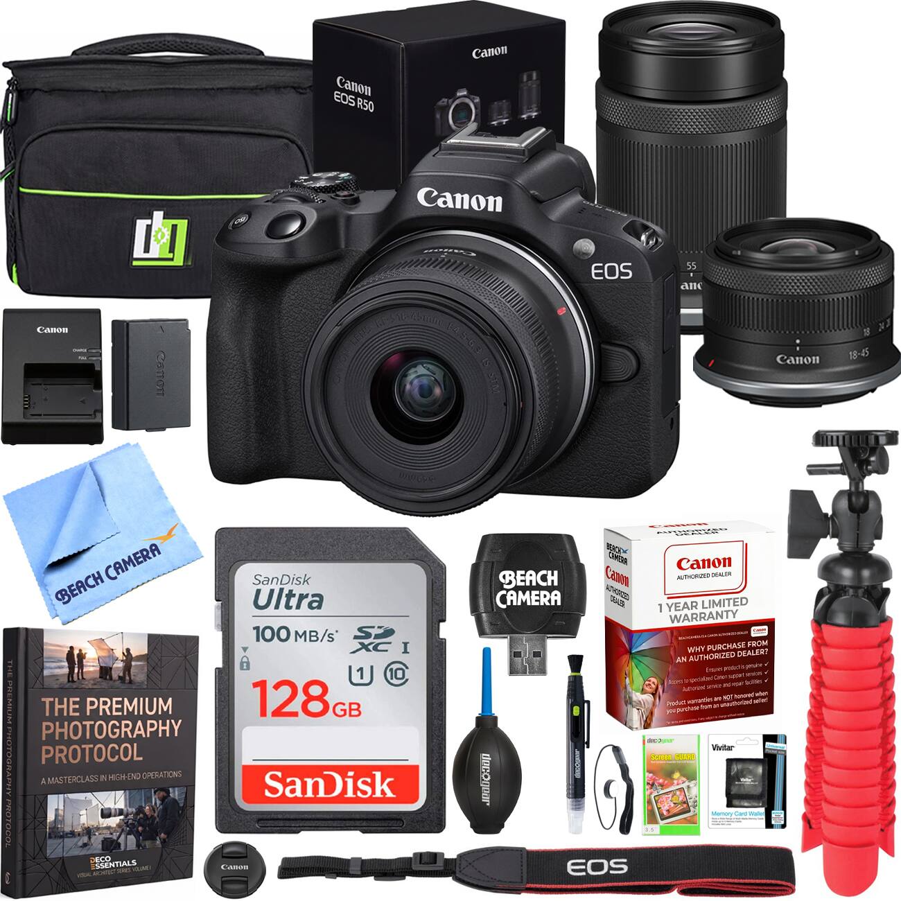 Bundle - Canon - EOS R50 Mirrorless Camera 2 Lens Kit 18-45mm + 55-210mm IS STM Premier