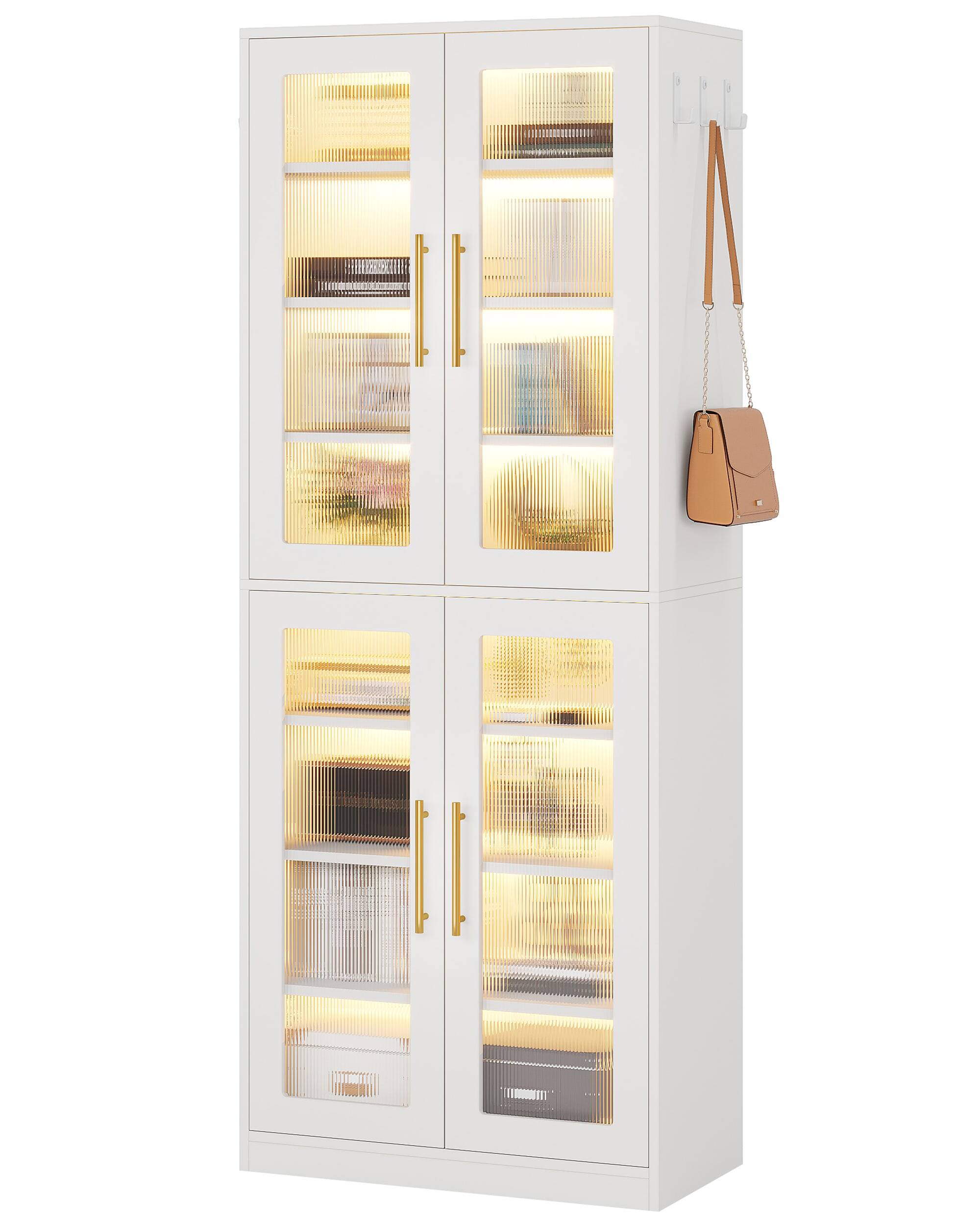 Back. Kadyn - Kadyn 67-Inch Bookcase, 8-Tier Acrylic Door Shelf with LED Lighting, Perfect Home Office Storage Solution, White - White.