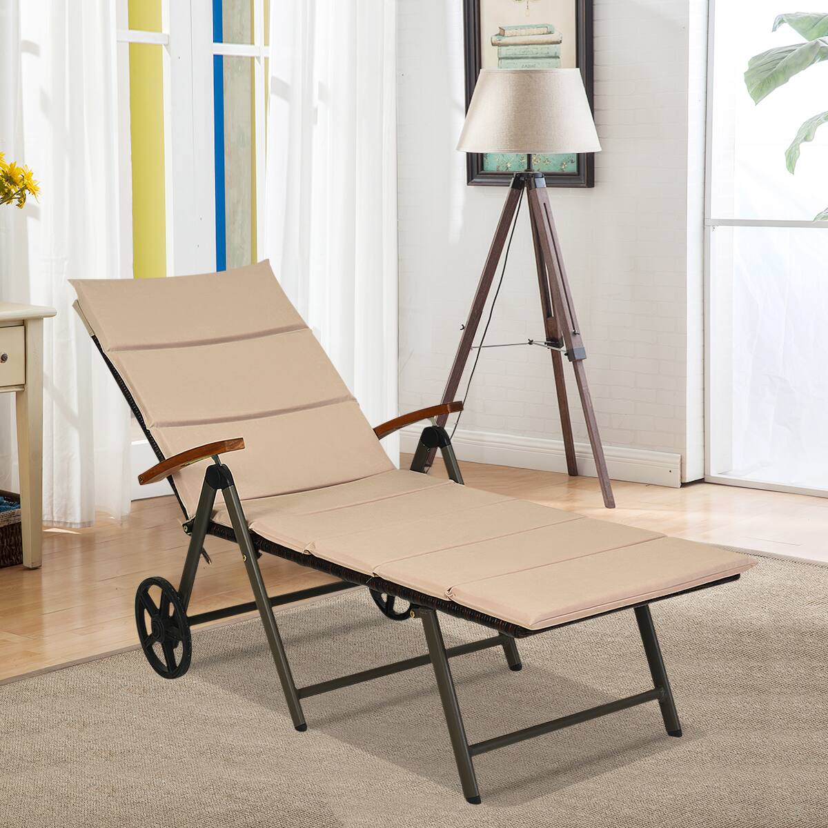 Alt View 4. Costway - Costway Patio Folding Chaise Lounge PE Rattan Foldable Recliner Bed w/ 7-Position Adjustable Backrest Removable Cushion - Brown.