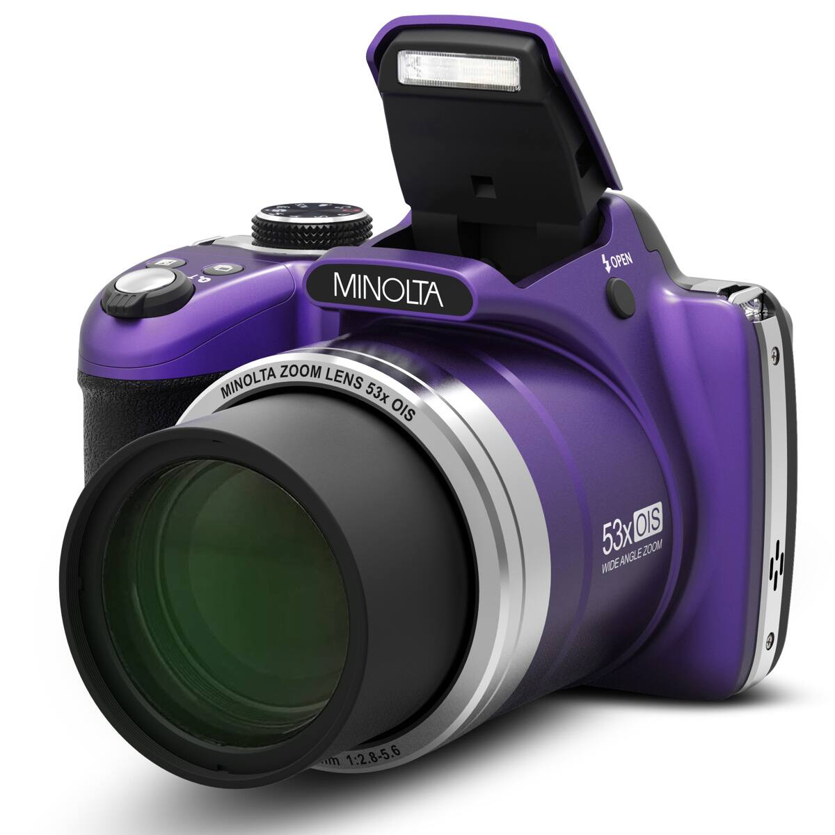 MINOLTA ZOOM LENS 53x OIS  
OPEN  
53x OIS WIDE ANGLE ZOOM  
1:2.8-5.6
