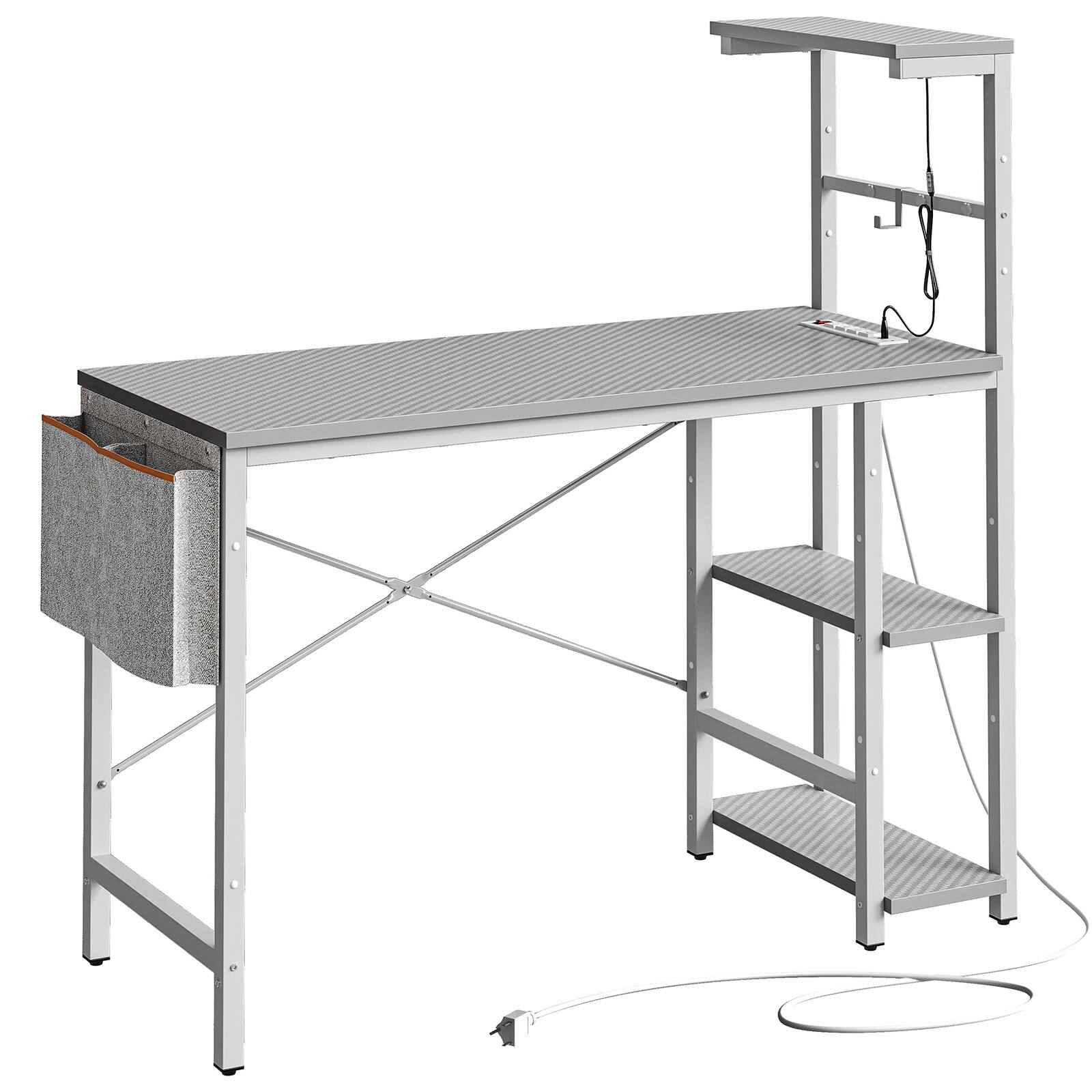 Angle. Bestier - 42-inch Gaming Desk with RGB Lights, Ergonomic Monitor Stand & Accessory Storage - Gray Carbon Fiber.