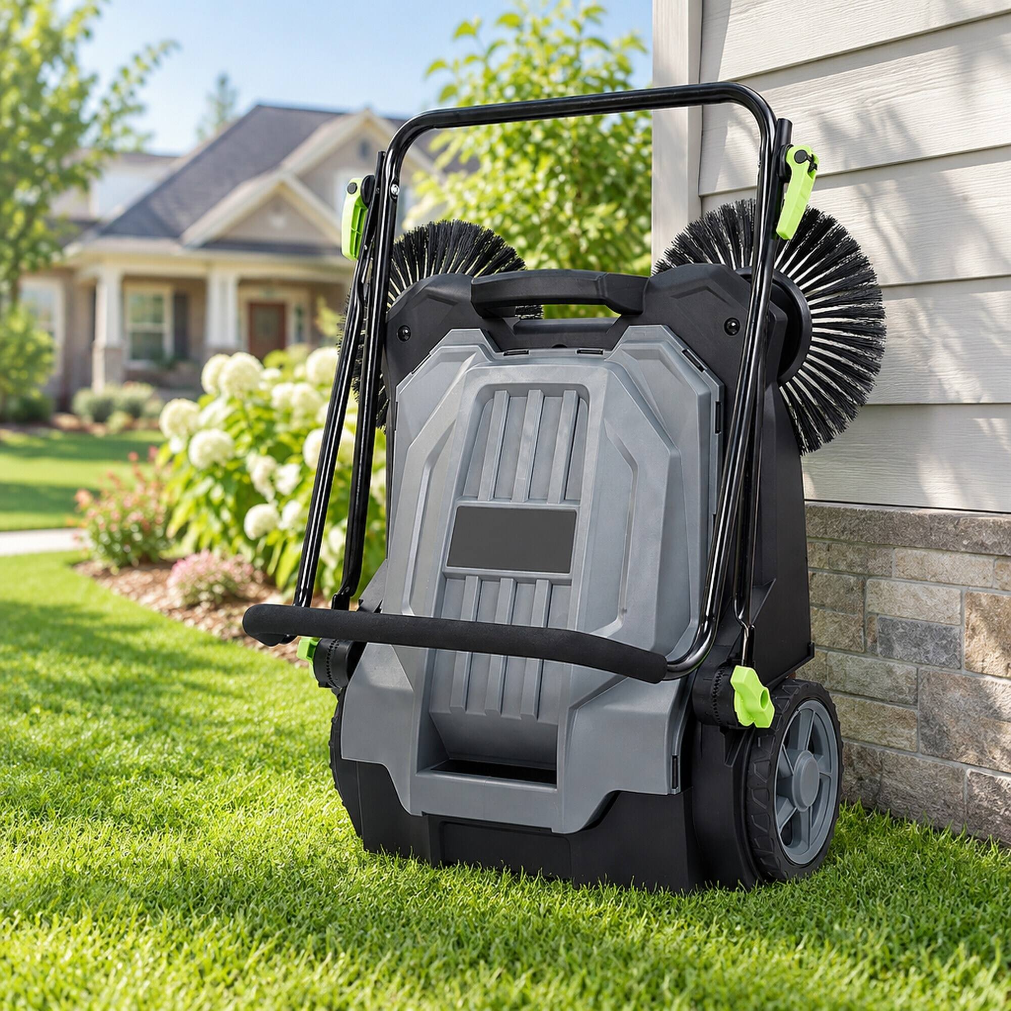 Alt View 2. RYHNUYNE - VEVOR Walk-Behind Hand Push Floor Sweeper, 25.6 in Sweeping Width, 5-Gallon Waste Container, Folding Handle, Manual - Gray.
