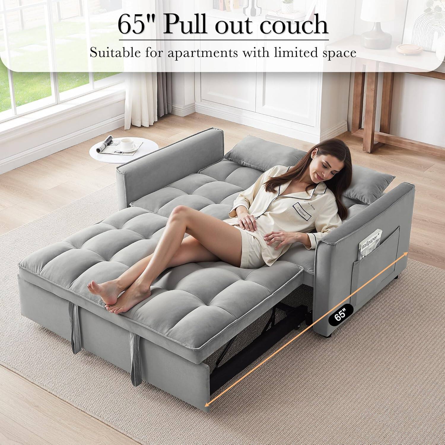 65" Pull out couch, Suitable for apartments with limited space, 65"