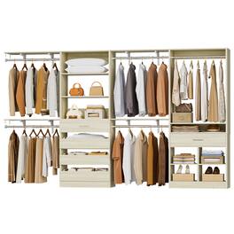 Aheaplus - Heavy-Duty Walk-In Closet Organizer: 5 Drawers, 4 Hanging Rods & 4 Cubbies (4-9ft Adjustable) - White Oak