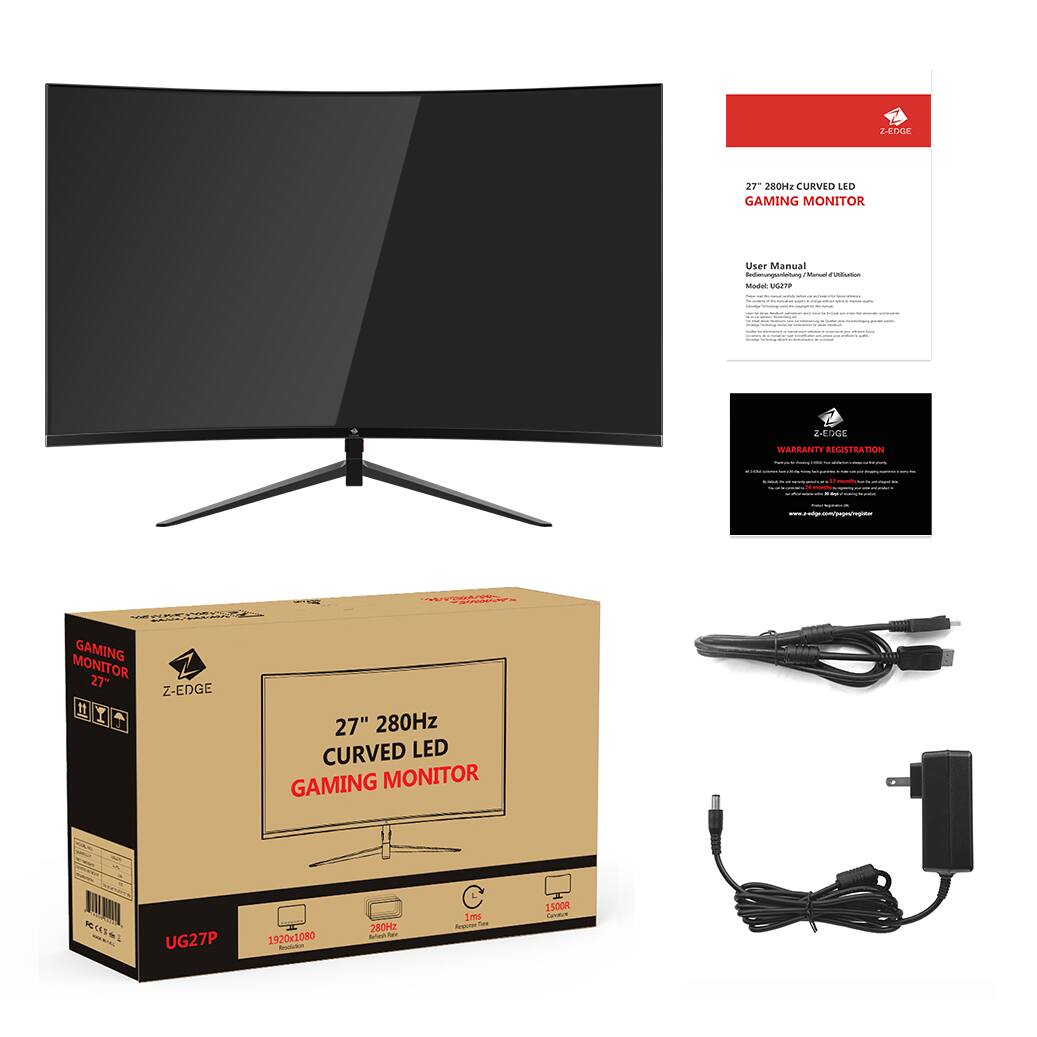 27" 280Hz CURVED LED GAMING MONITOR
User Manual
Z-EDGE
WARRANTY REGISTRATION
27" 280Hz CURVED LED GAMING MONITOR
UG27P
1920x1080
Refresh Rate 280Hz
Response Time 1ms