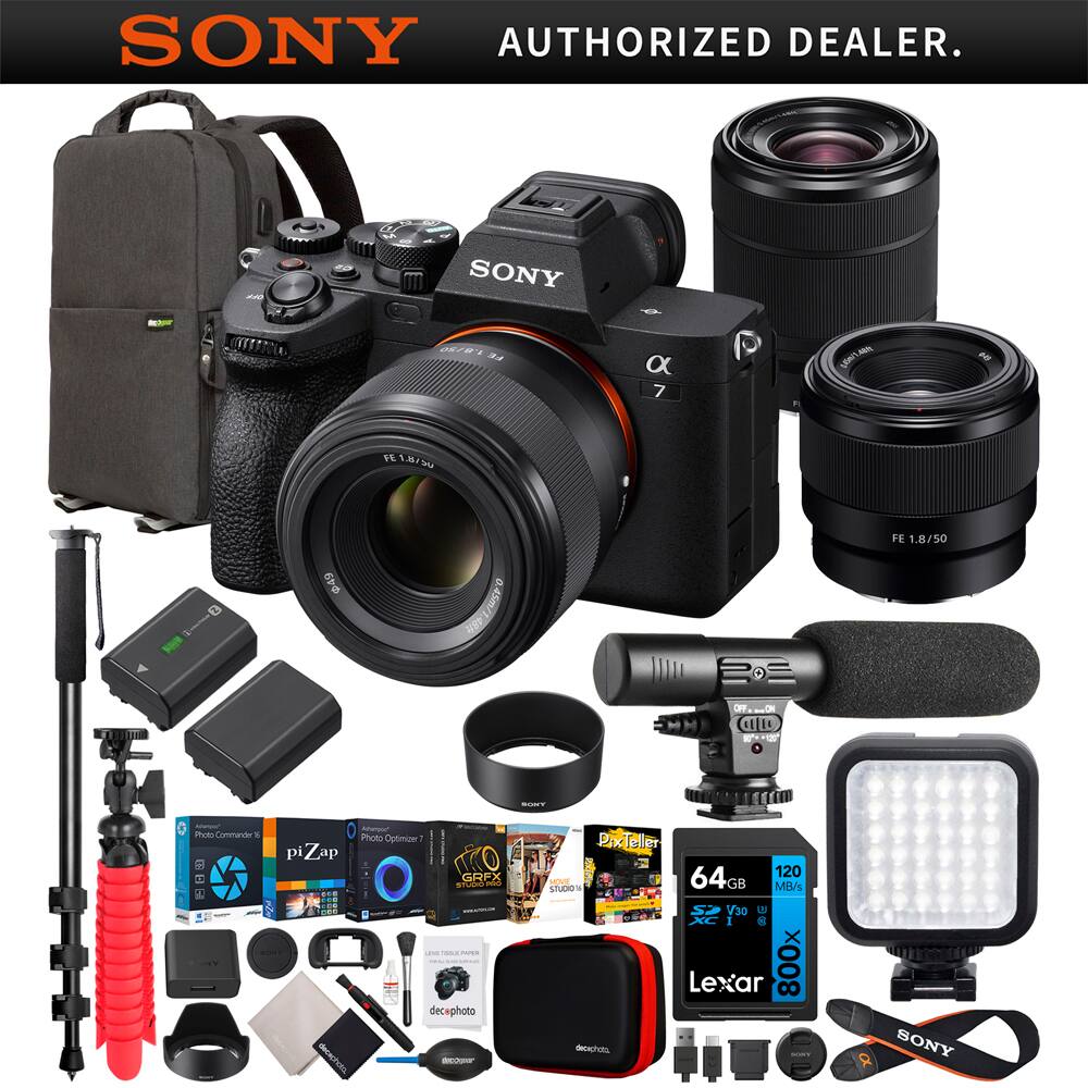 Sony - a7 IV Full Frame Mirrorless Camera + FE 50mm F1.8 + 28-70mm 2 Lens Kit Bundle