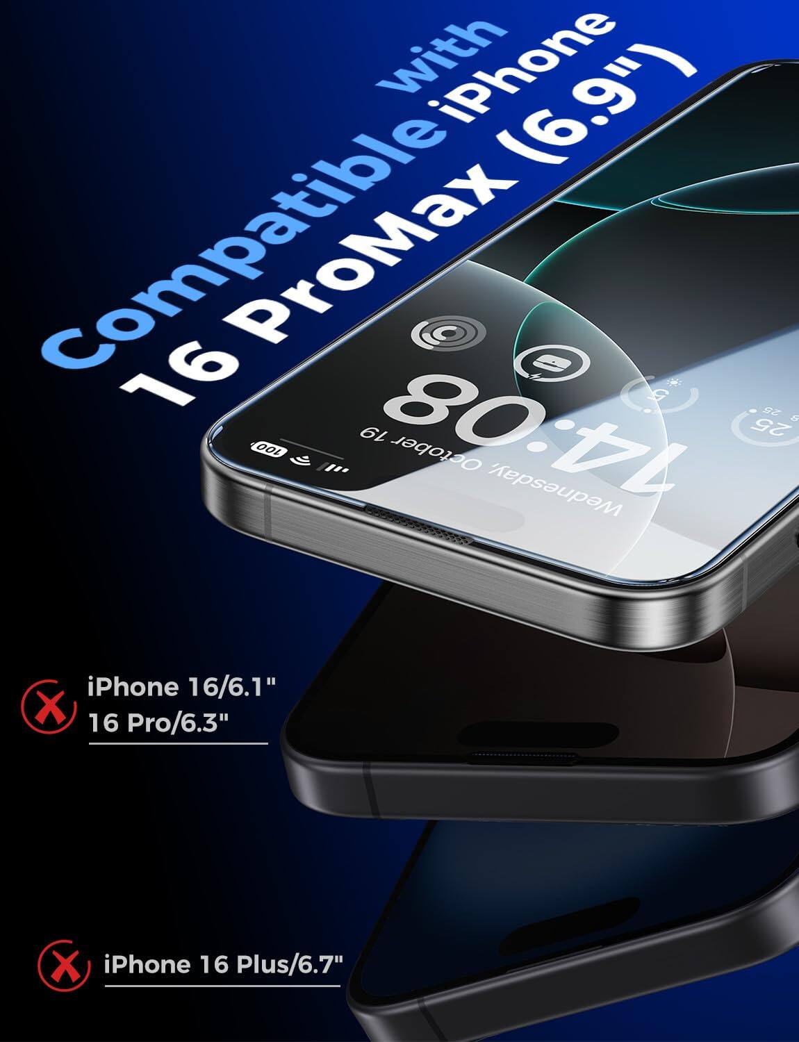 with iPhone (6.9") Compatible 16 ProMax 14:08 25 25 8 19 100 October Wednesday, iPhone 16/6.1" X 16 Pro/6.3" X iPhone 16 Plus/6.7"