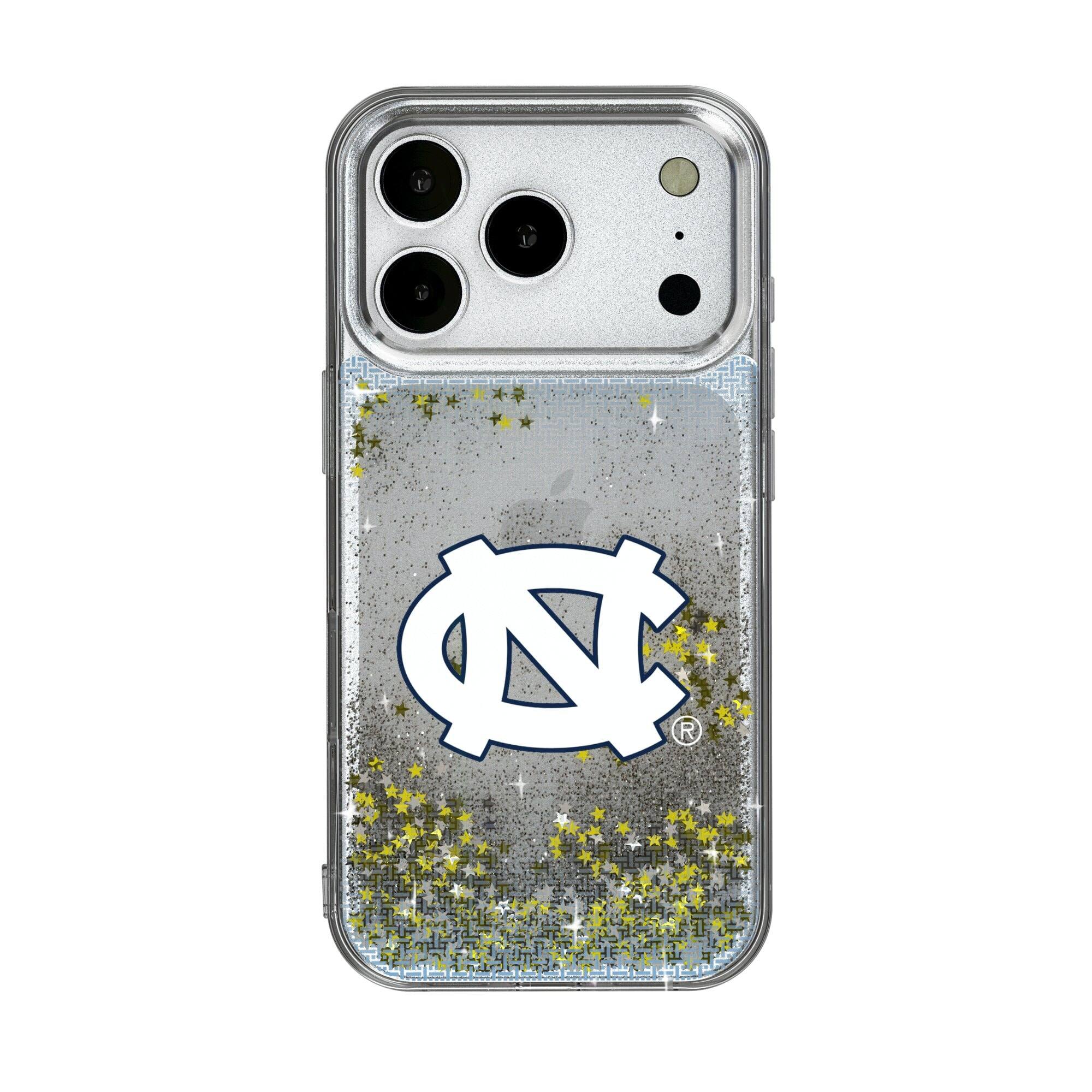 Front. Keyscaper - North Carolina Tar Heels Linen Logo iPhone Glitter Case - 15 - Multicolor.