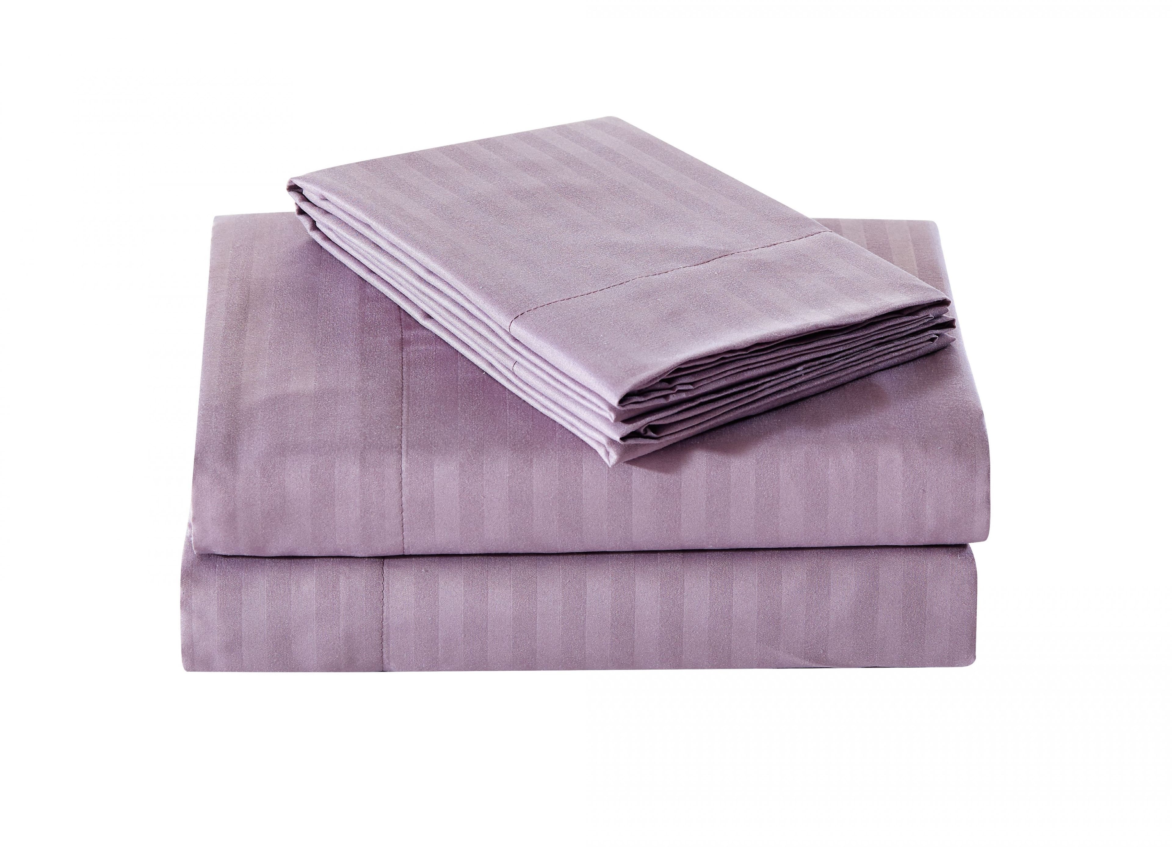 Plazatex - 1800 Series Embossed Striped Wrinkle Resistant Sheet 4pc Set Twin - Plum