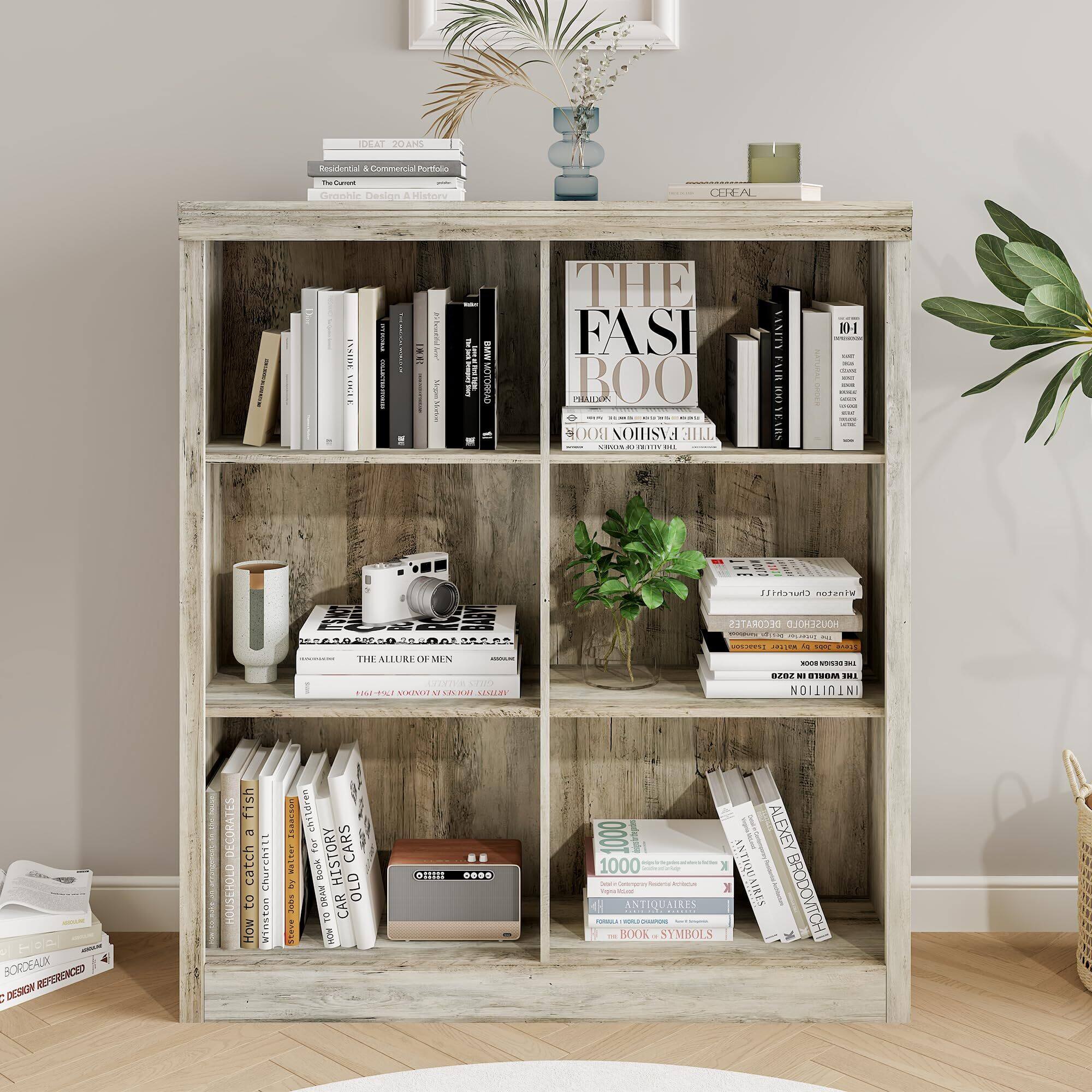 Alt View 1. Acekool - 6 Cube Storage Organizer Shelf, 53 Inch Tall Bookcase with Anti-Tip Design, Sturdy Wood Shelf - Grey.