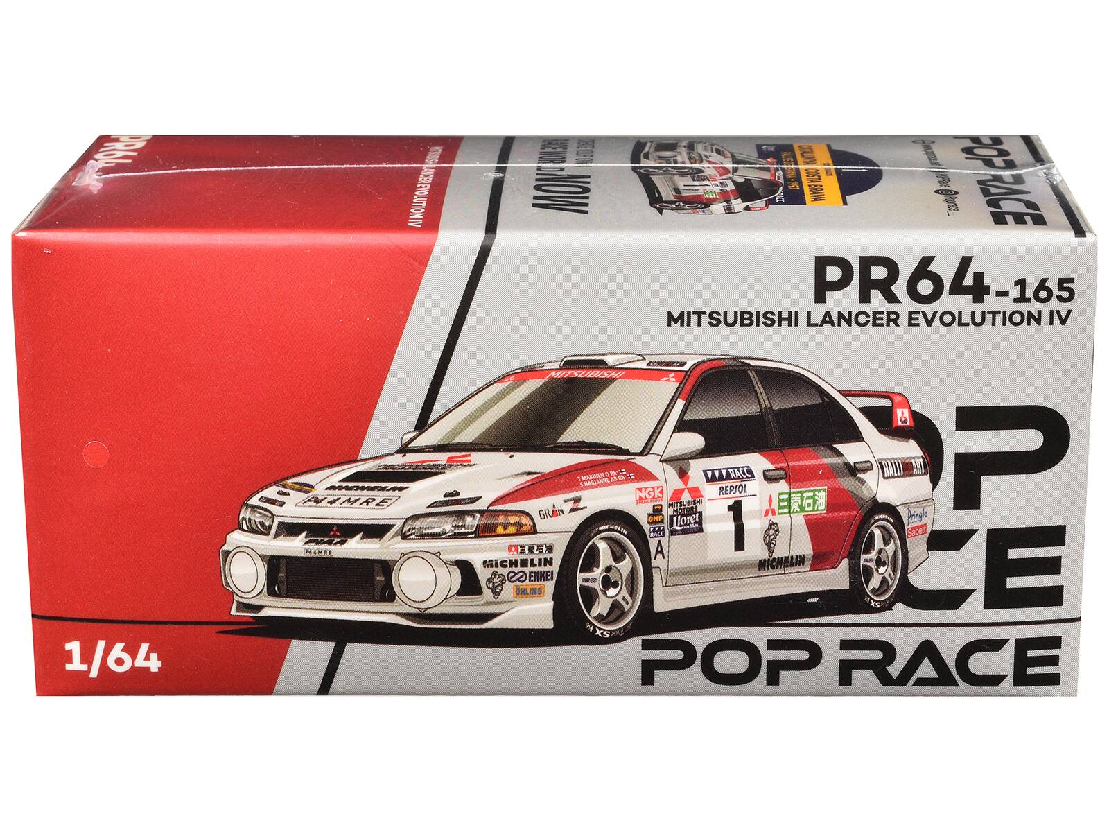 PR64-165  
MITSUBISHI LANCER EVOLUTION IV  
1/64  
MARAY AMRE  
MITSUBISHI GRAN UBAERERS  
M - NGK BUTIM  
REPSOL RALL  
BAID M P GI CMP floret Pingle A  
H AN 4A N A 1 Siteh  
MICHELIN MICHELIN  
ENKEI  
OHLINS  
HXSTE  
POP RACE