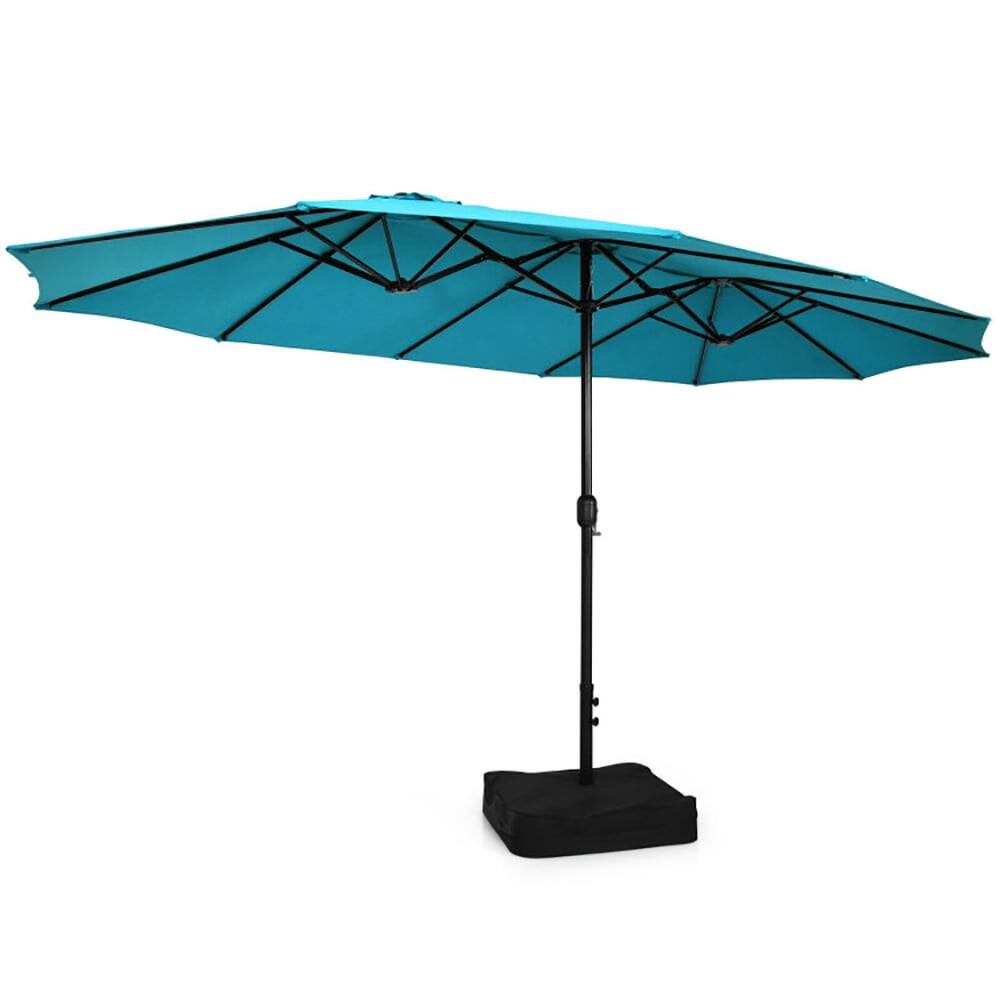 Angle. Kadyn - 96 Inches Turquoise Soild Rectangular Patio Umbrella Hand Crank System - Blue.