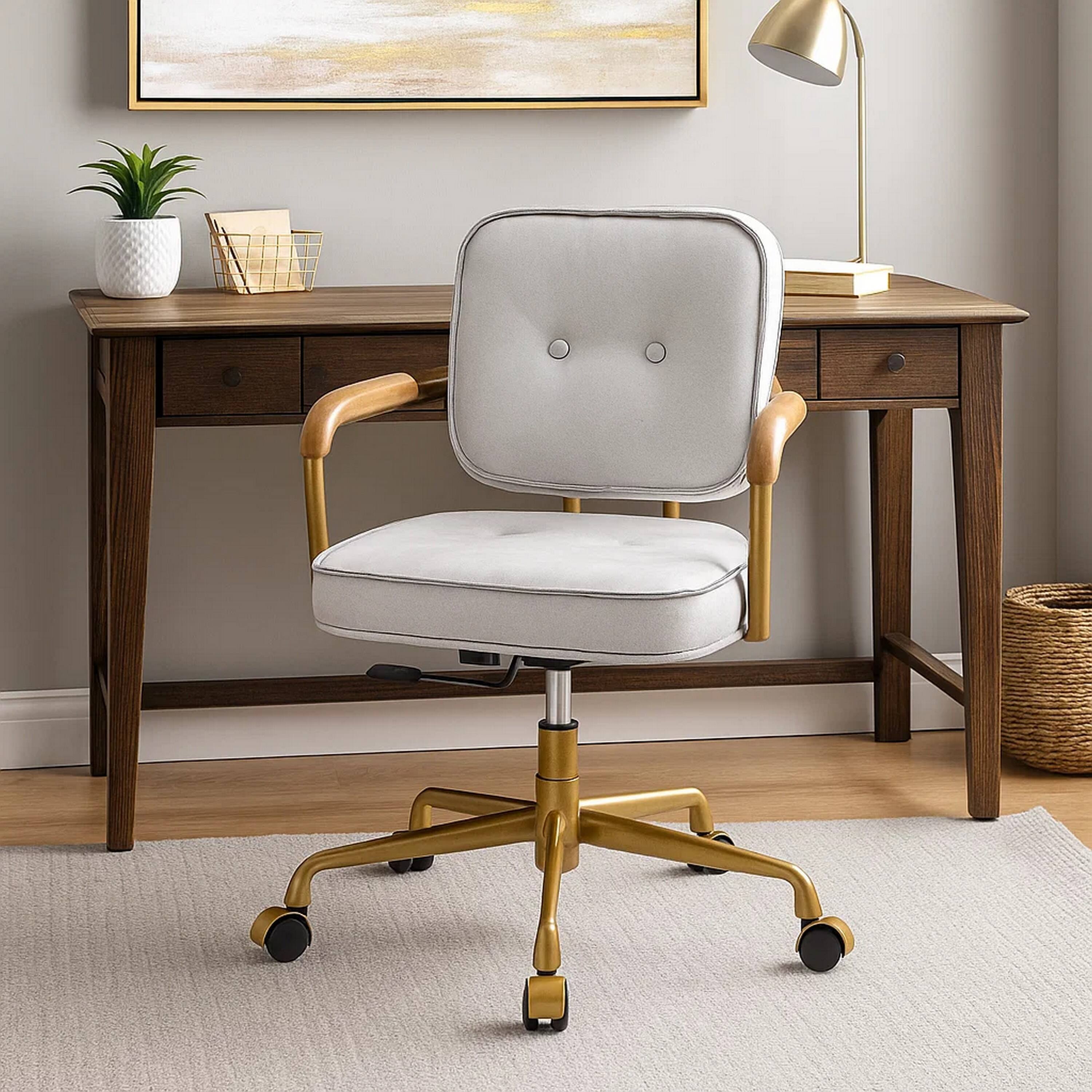 Alt View 6. Manhattan Lane - Office Chair with Faux Leather Upholstery - White, Brown.