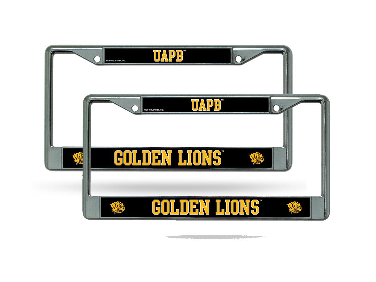 Arkansas Pine Bluff Golden Lions Chrome Metal License Plate Frame - Set of 2