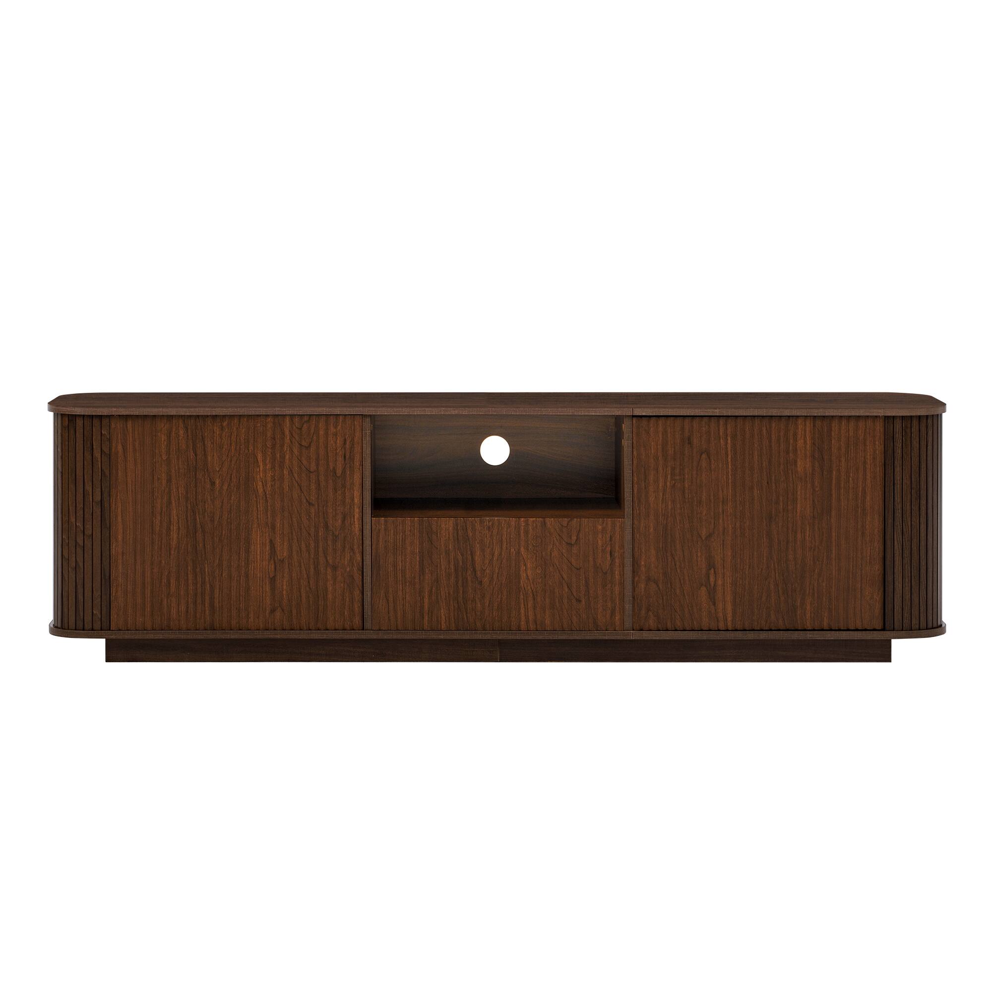 Back. Whisen - 70-Inch Modern TV Stand for TVs up to 80-Inch,Entertainment Media Console with Ample Storage and Cured Corners - Dark Brown.