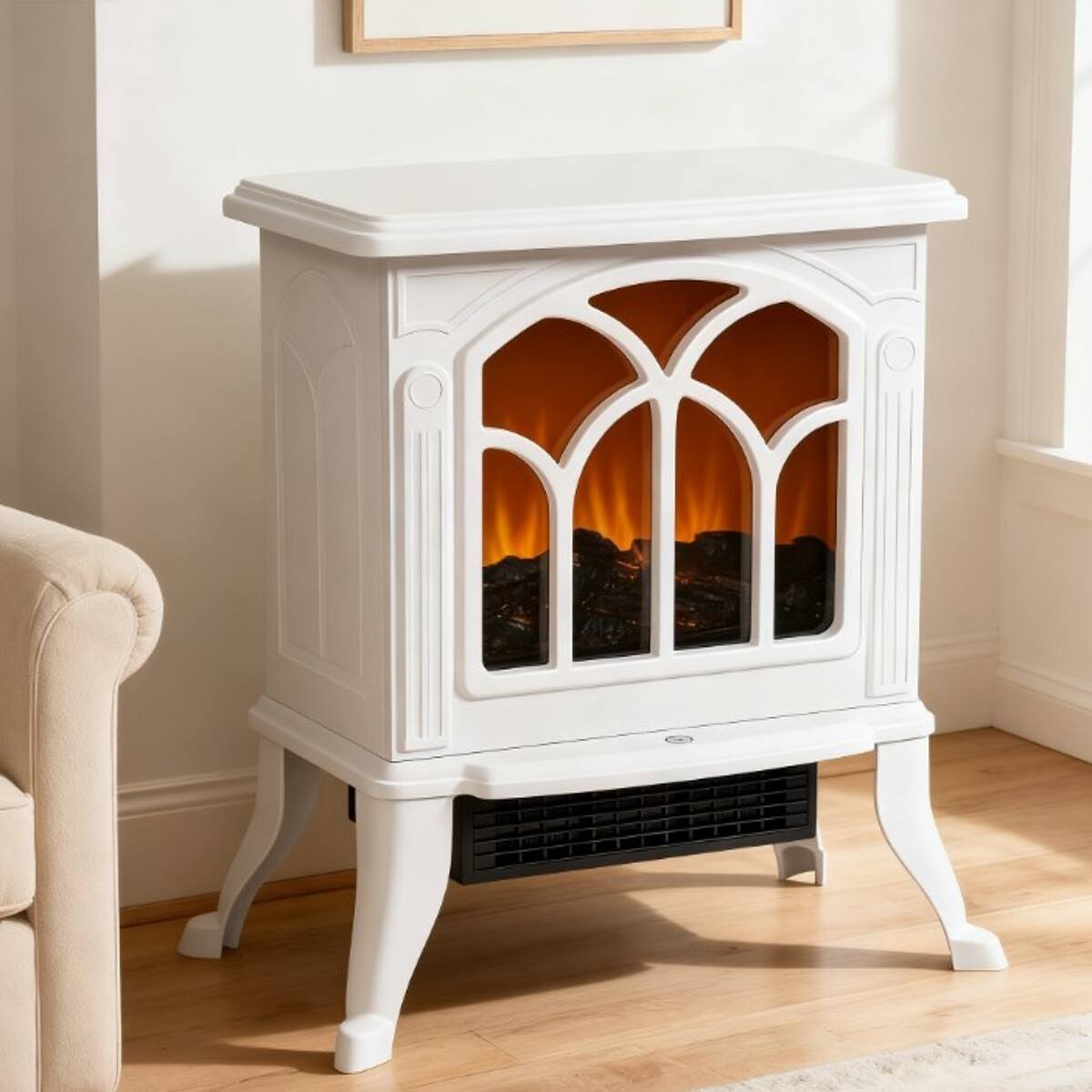 Alt View 5. Loheer - Loheer Freestanding Electric Fireplace Stove, White Portable Fireplace Heater with Realistic Logs, 1500W - White.