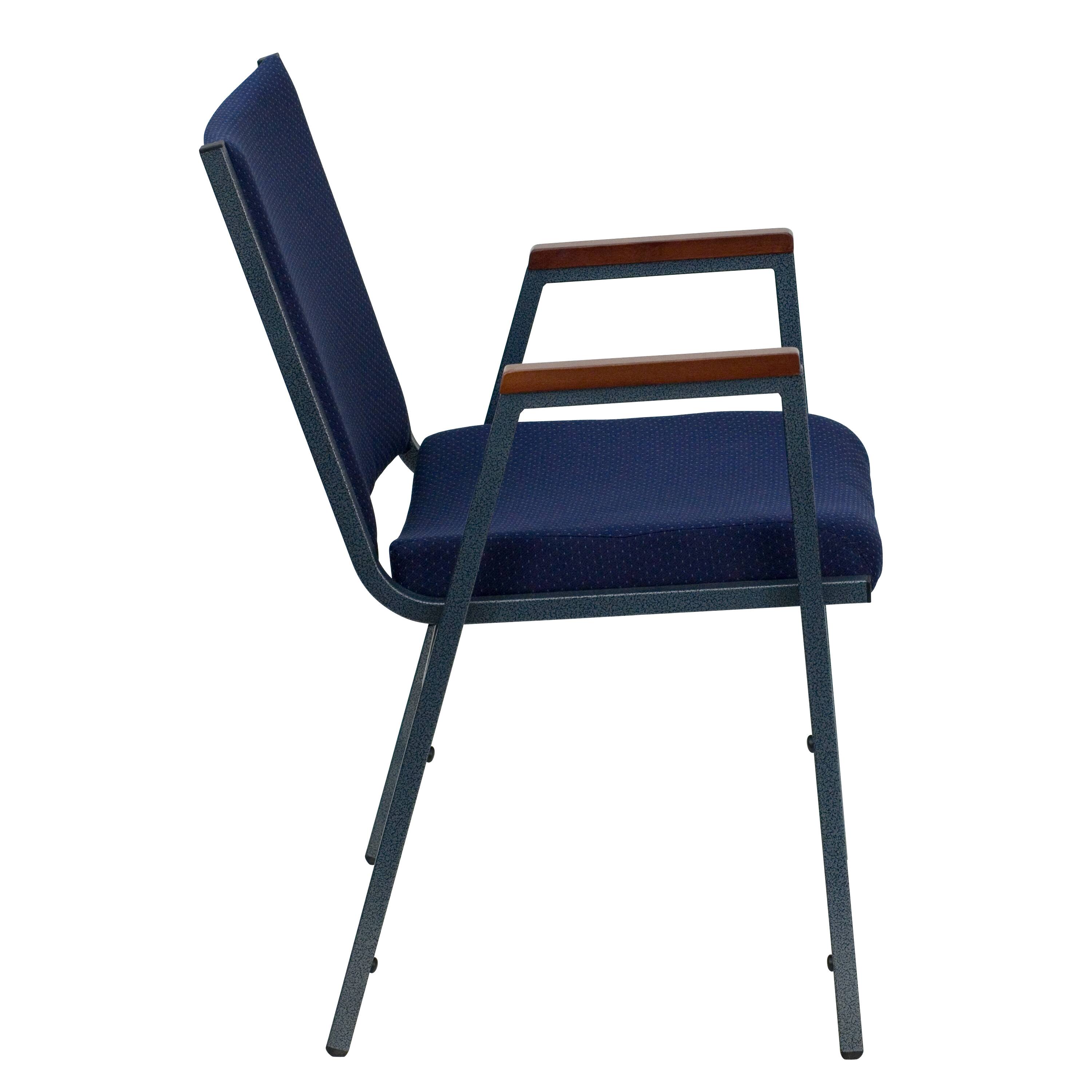 Alt View 5. Emma + Oliver - Heavy Duty Reception/Guest Stack Chair with Arms - Navy Patterned Fabric.