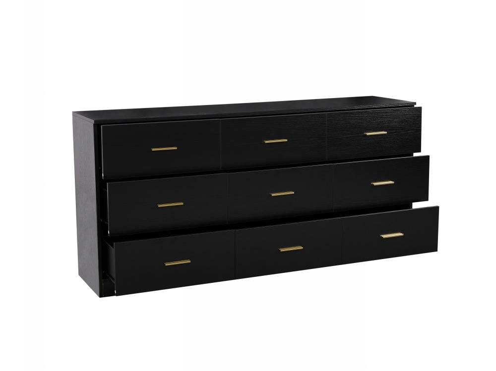 Back. GOODSILO - 9-Drawer Dresser for Bedroom - Ample Storage Wide Chest, Sturdy & Safe - Black.