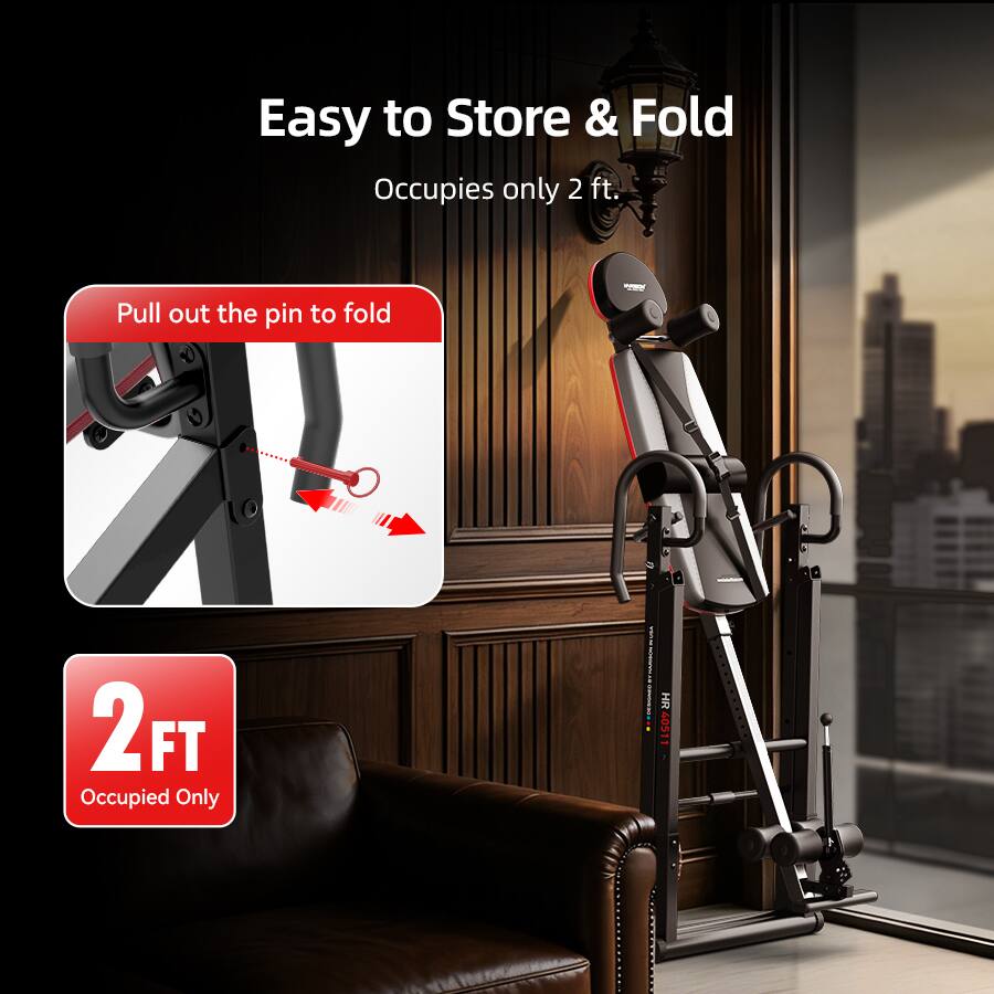 Easy to Store & Fold  
Occupies only 2 ft.  

Pull out the pin to fold  

2 FT  
Occupied Only  

HR 5051