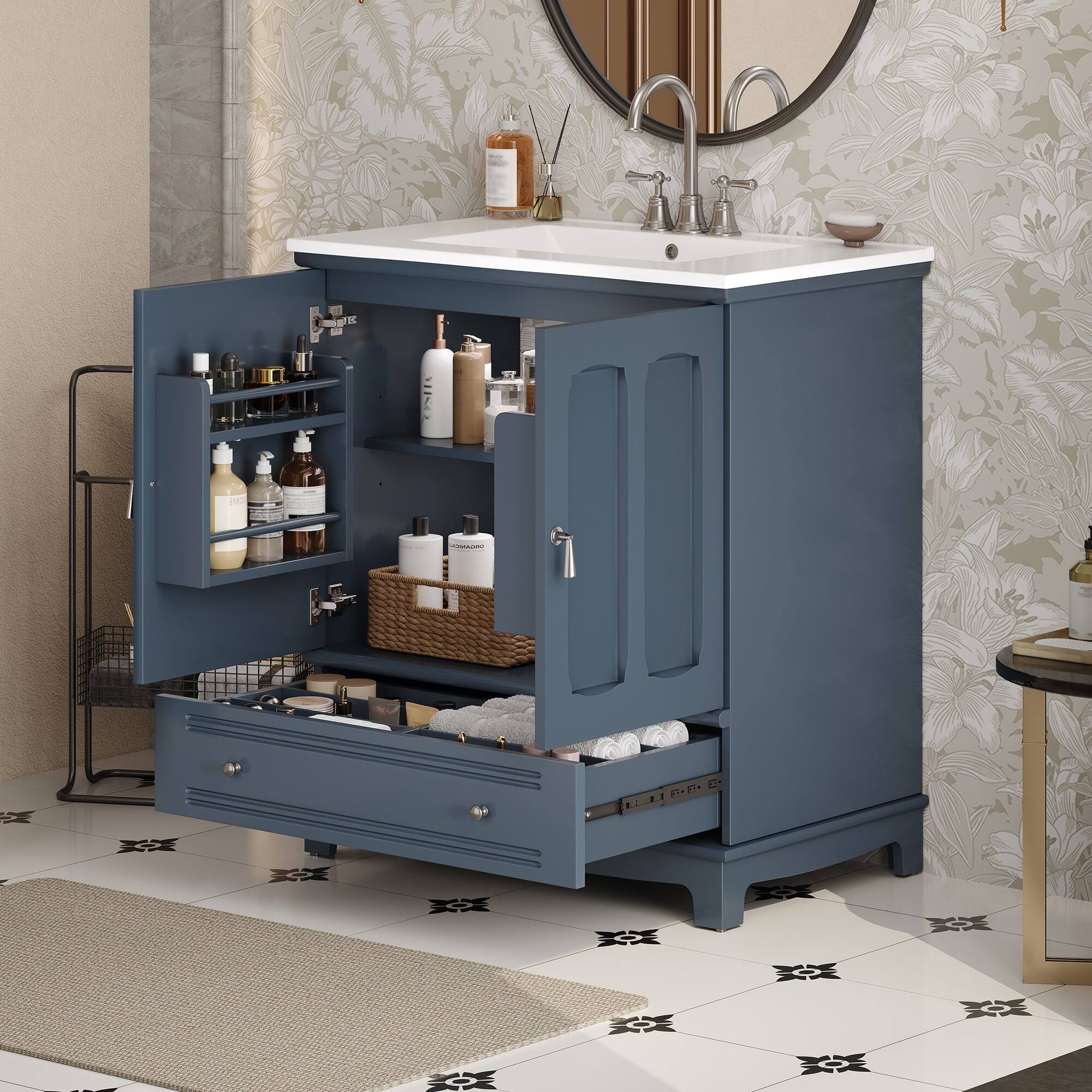 Alt View 2. Boyel Living - 30 Inch Bathroom Vanity with Ceramic Sink and Adjustable Shelf Blue - Blue.