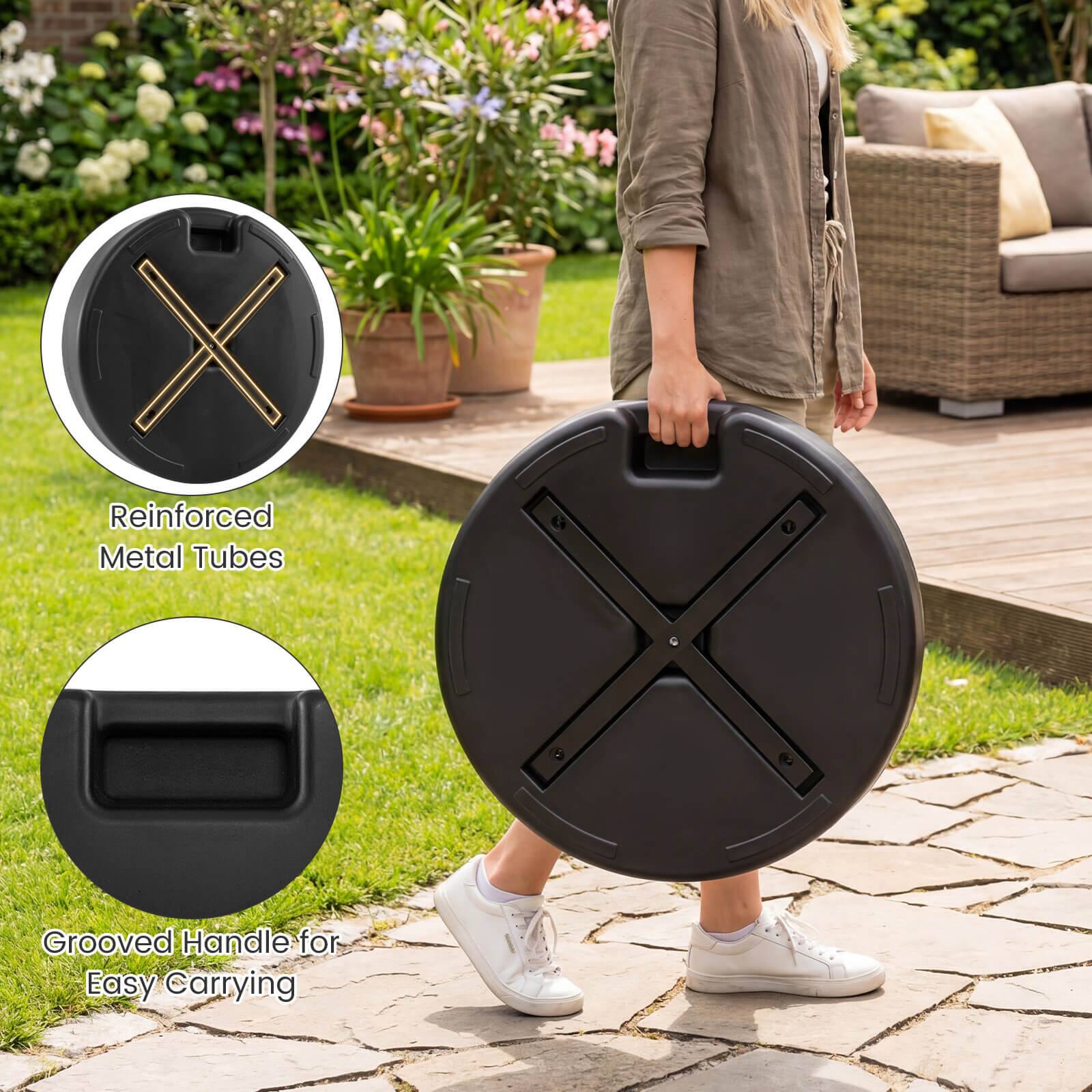 Reinforced Metal Tubes  
Grooved Handle for Easy Carrying