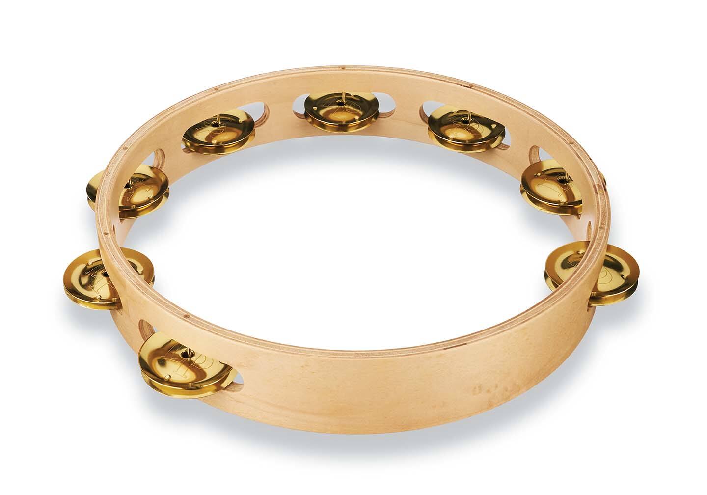 Angle. Latin Percussion - Pro 10 Tambourine, Single Row Brass.