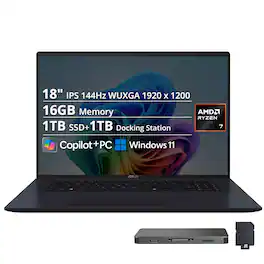 ASUS - Vivobook 18" WUXGA 144Hz IPS Copilot+ AMD Ryzen 7 260 AI Laptop 16GB RAM 1TB SSD - Quiet Blue