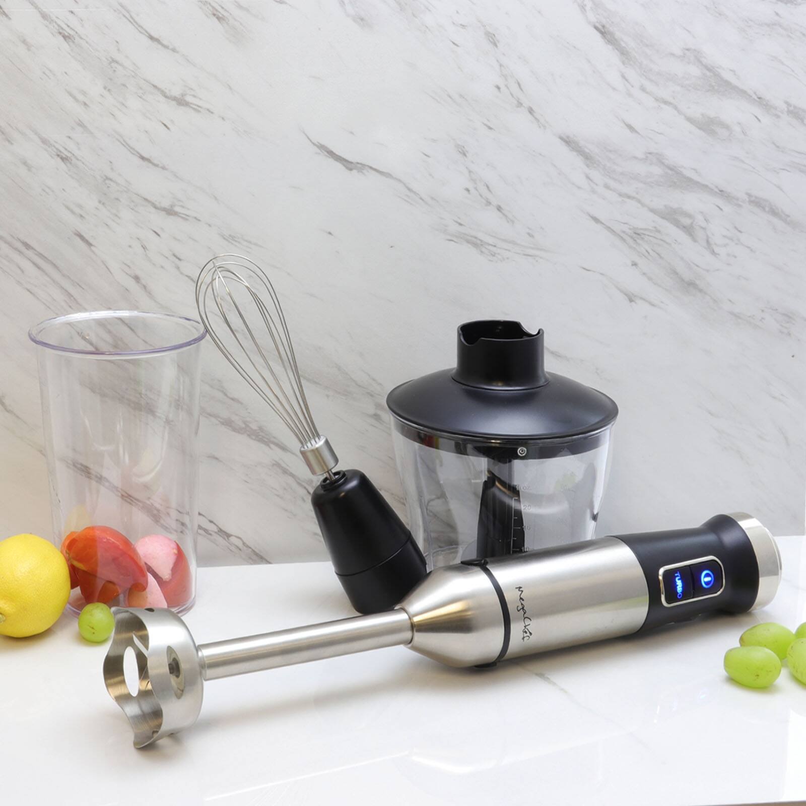 Alt View 5. MegaChef - MegaChef 4 in 1 Multipurpose Immersion Hand Blender With Speed Control and Accessories - Silver.