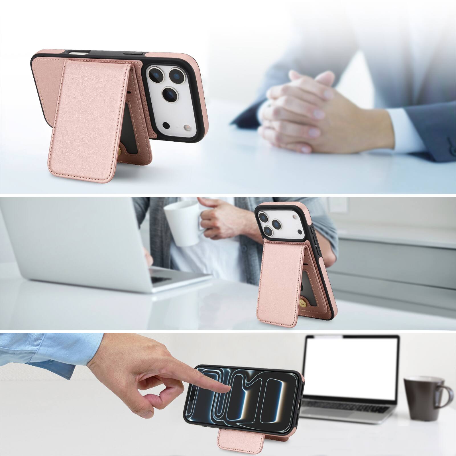 Left. Dteck - Detachable Magnetic Wallet Case for Apple iPhone 17 Pro Max,Retro RFID Blocking PU Leather Folio Cover with Card Holder - Rosegold.